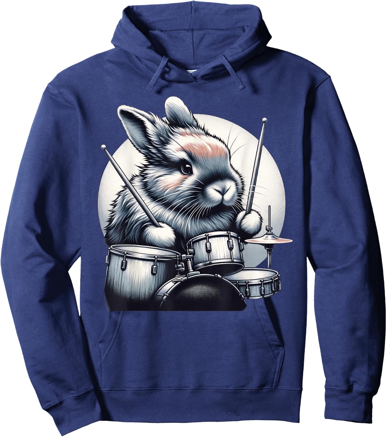 Cute Rabbit Bunny Playing Drums Rabbits Drummer Music Hoodie - Hoodie | Navy