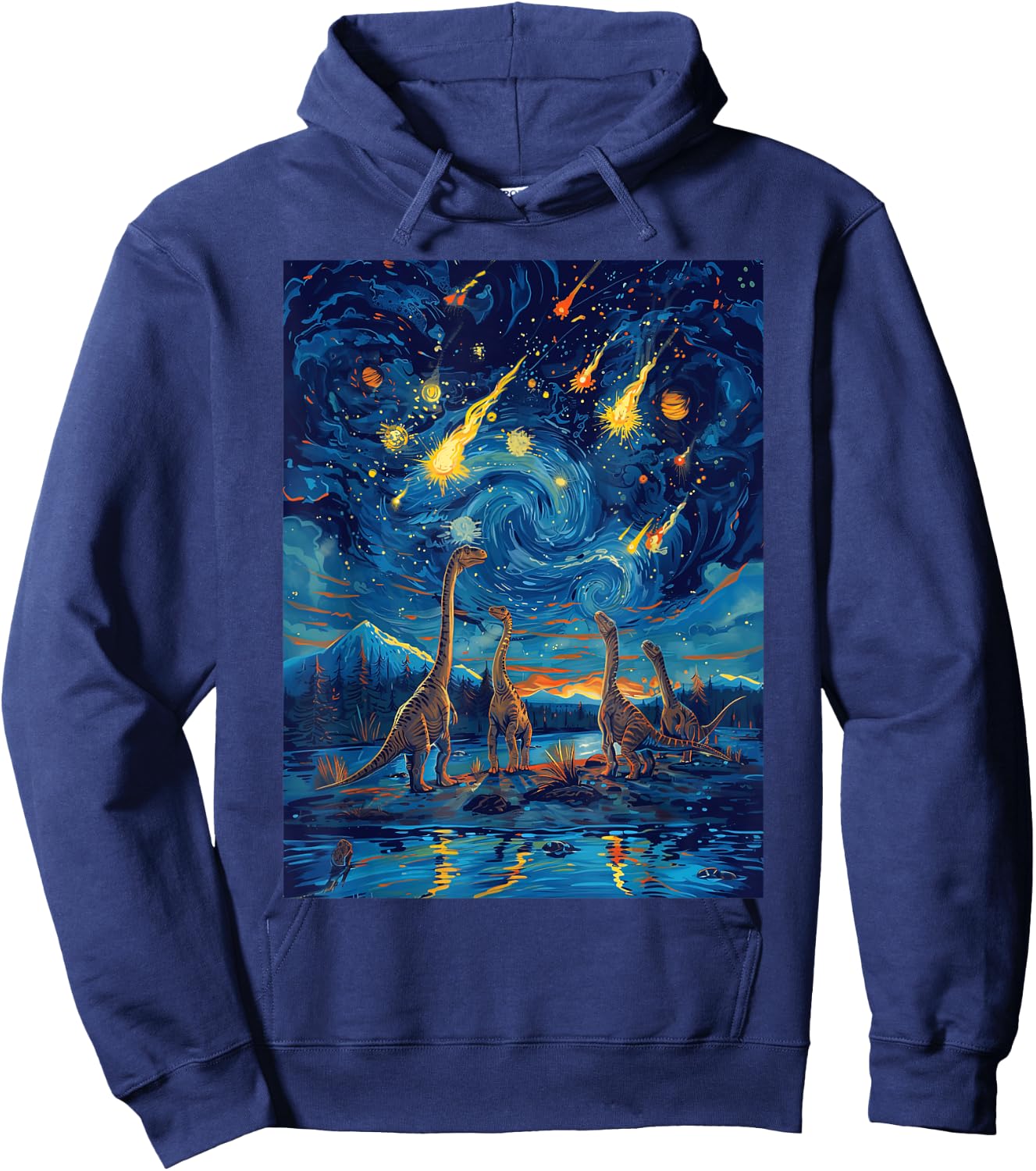 Last Day Of Dinosaur Meteor Shower Starry Night Funny Dino Hoodie - Hoodie | Navy