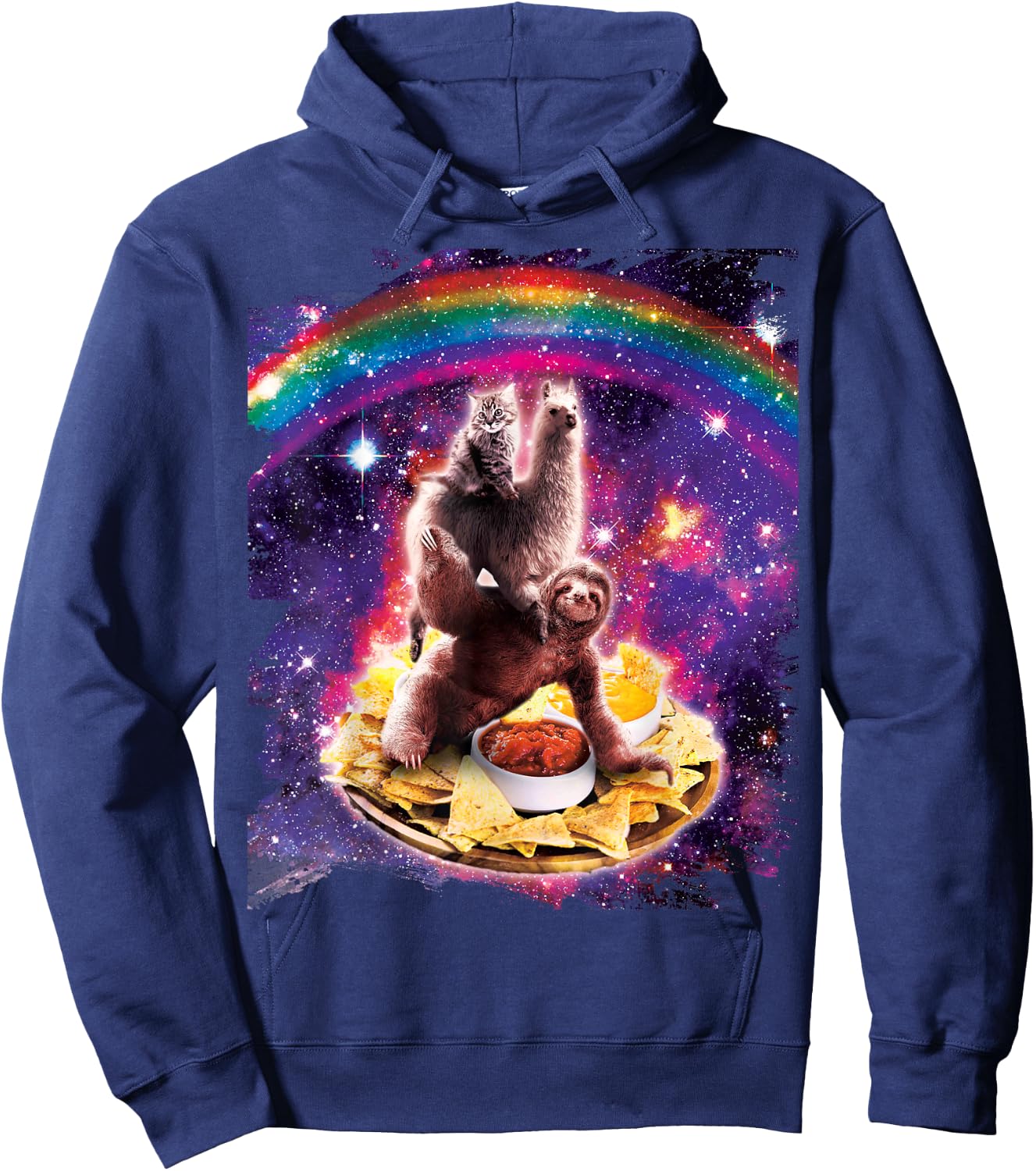 Space Cat Lama Sloth Riding Nachos Hoodie - Hoodie | Navy