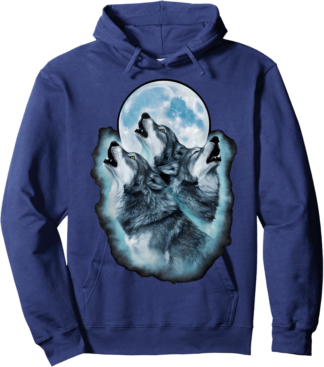 Wolf Wild Animals Full Moon Three Howling Wolves , Black, S Hoodie - Hoodie | Navy