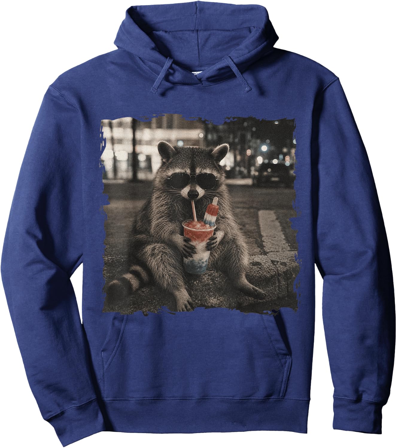 Patriotic Raccoon Drinking Iced Slushie 4th of July America Hoodie - Hoodie | Navy