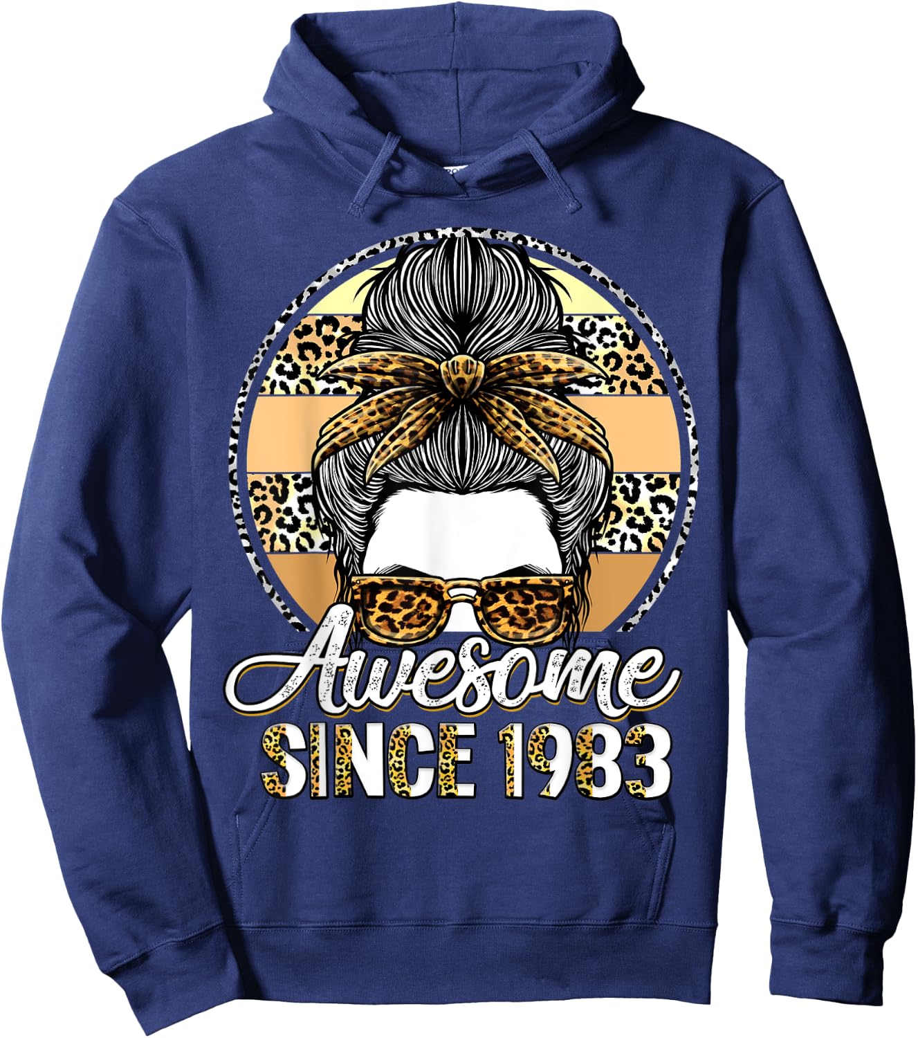 Awesome since 1983 40 Years Old Messy Bun Leopard Hoodie - Hoodie | Navy
