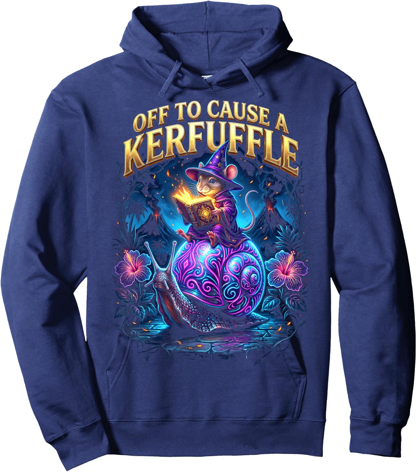 Off to Cause A Kerfuffle Wizard Mouse Riding Snail Hoodie - Hoodie | Navy