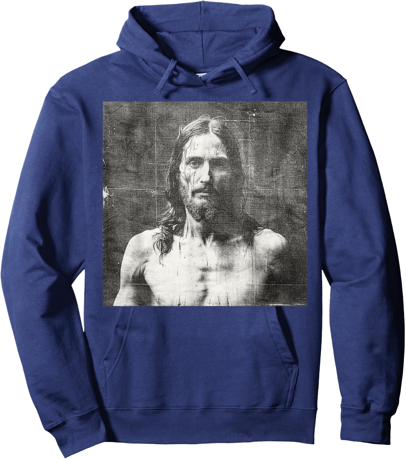 Vintage Jesus Christ Face Jesus Shroud Of Turin Distressed Hoodie - Hoodie | Navy