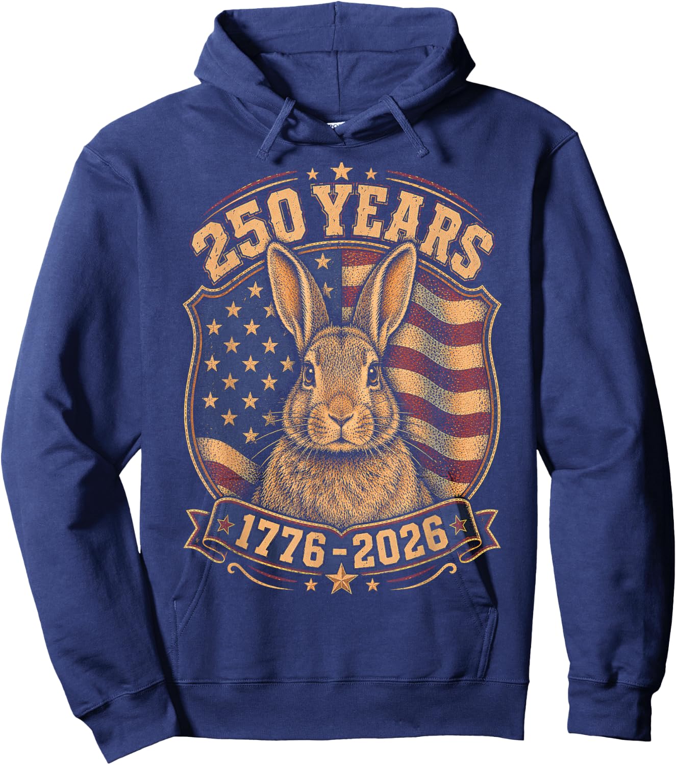 250th Anniversary USA 2026 American Flag Patriotic Rabbit Hoodie - Hoodie | Navy