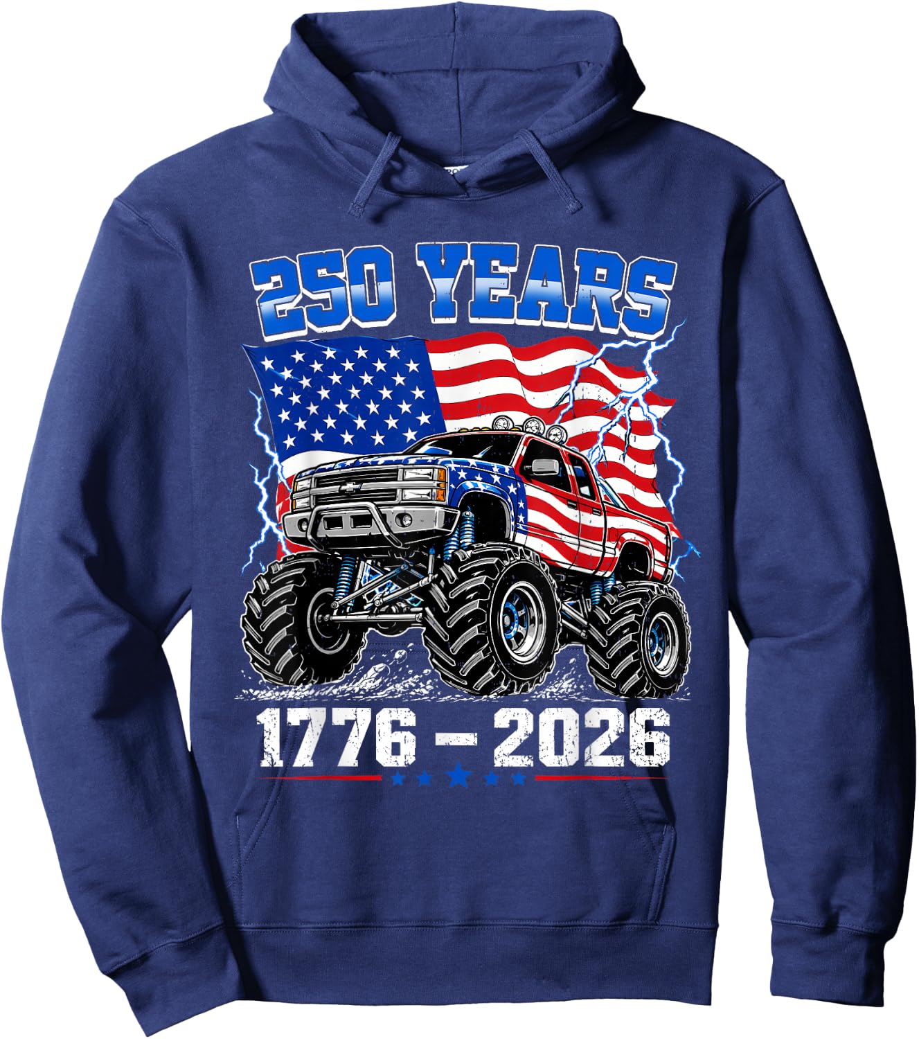 America 250th Patriotic USA Monster Truck 4th of July Kids Hoodie - Hoodie | Navy