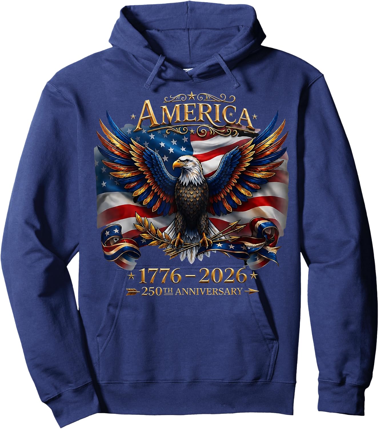 250th Anniversary USA 1776 2026 Patriotic Eagle 4th of July Hoodie - Hoodie | Navy