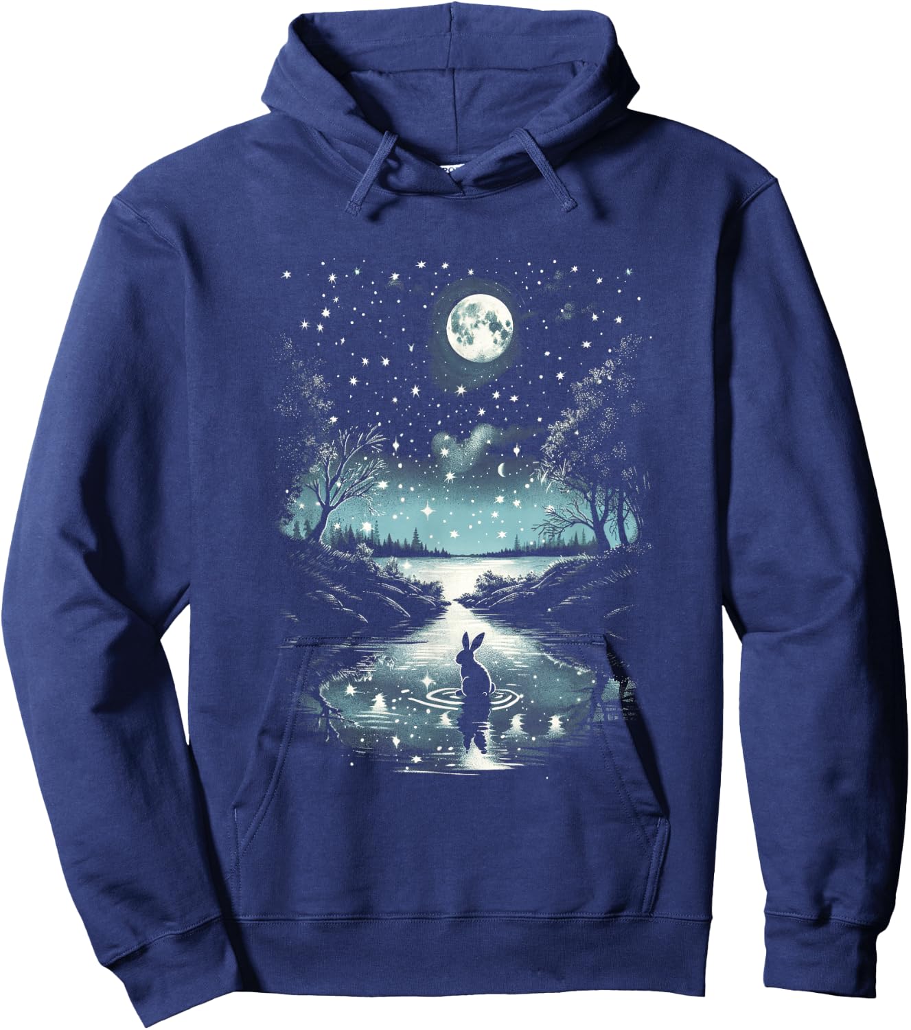 Serene Moonlit Bunny Moon Rabbit Night Sky Hoodie - Hoodie | Navy