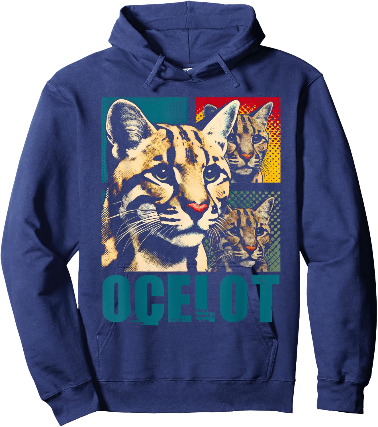 Ocelot Pop Art - Vintage Ocelot Jaguar Wild Cat Lover Hoodie - Hoodie | Navy
