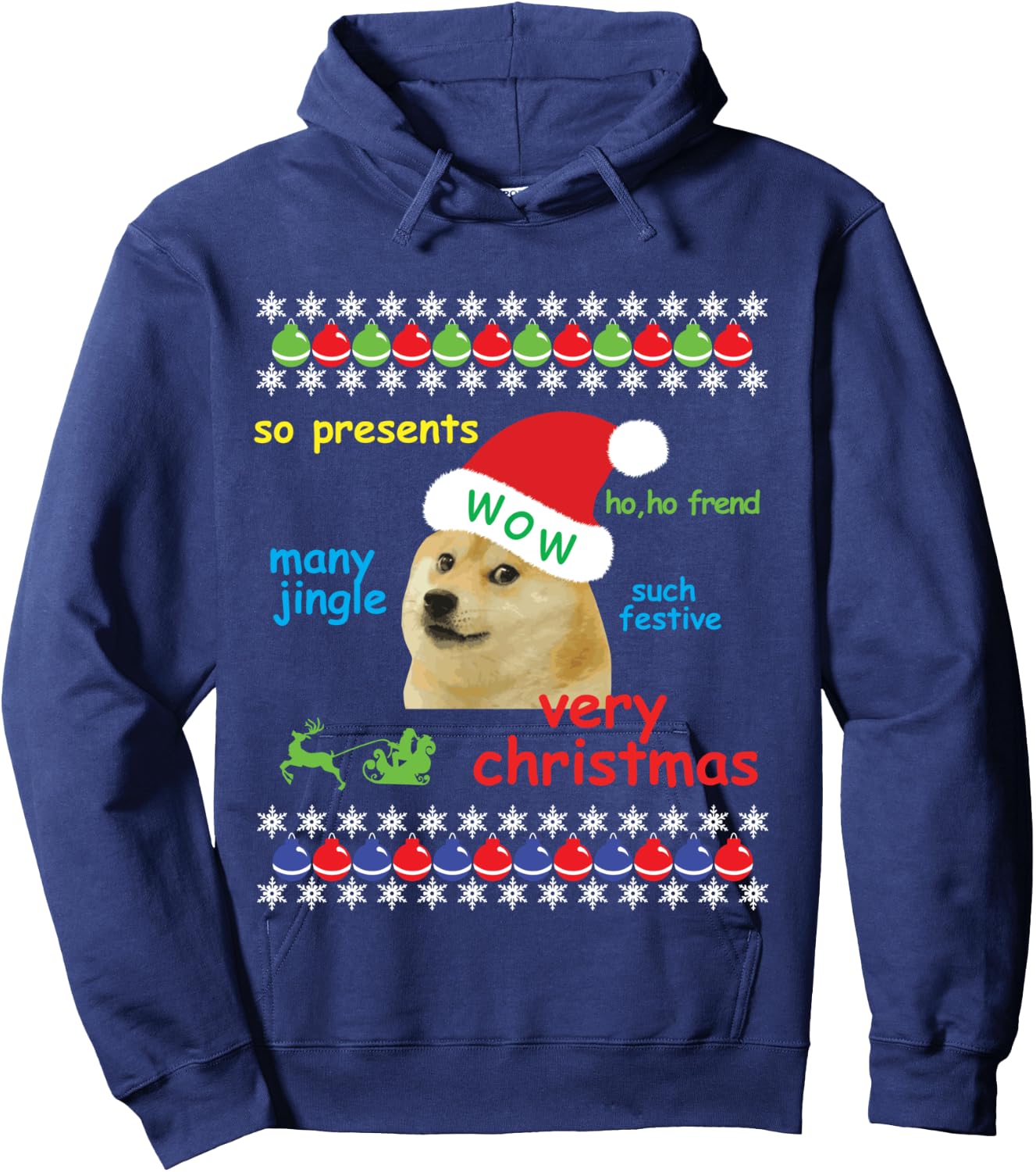 Ugly Sweater Christmas Doge Meme Shirt | Santa Shiba Inu Dog Hoodie - Hoodie | Navy