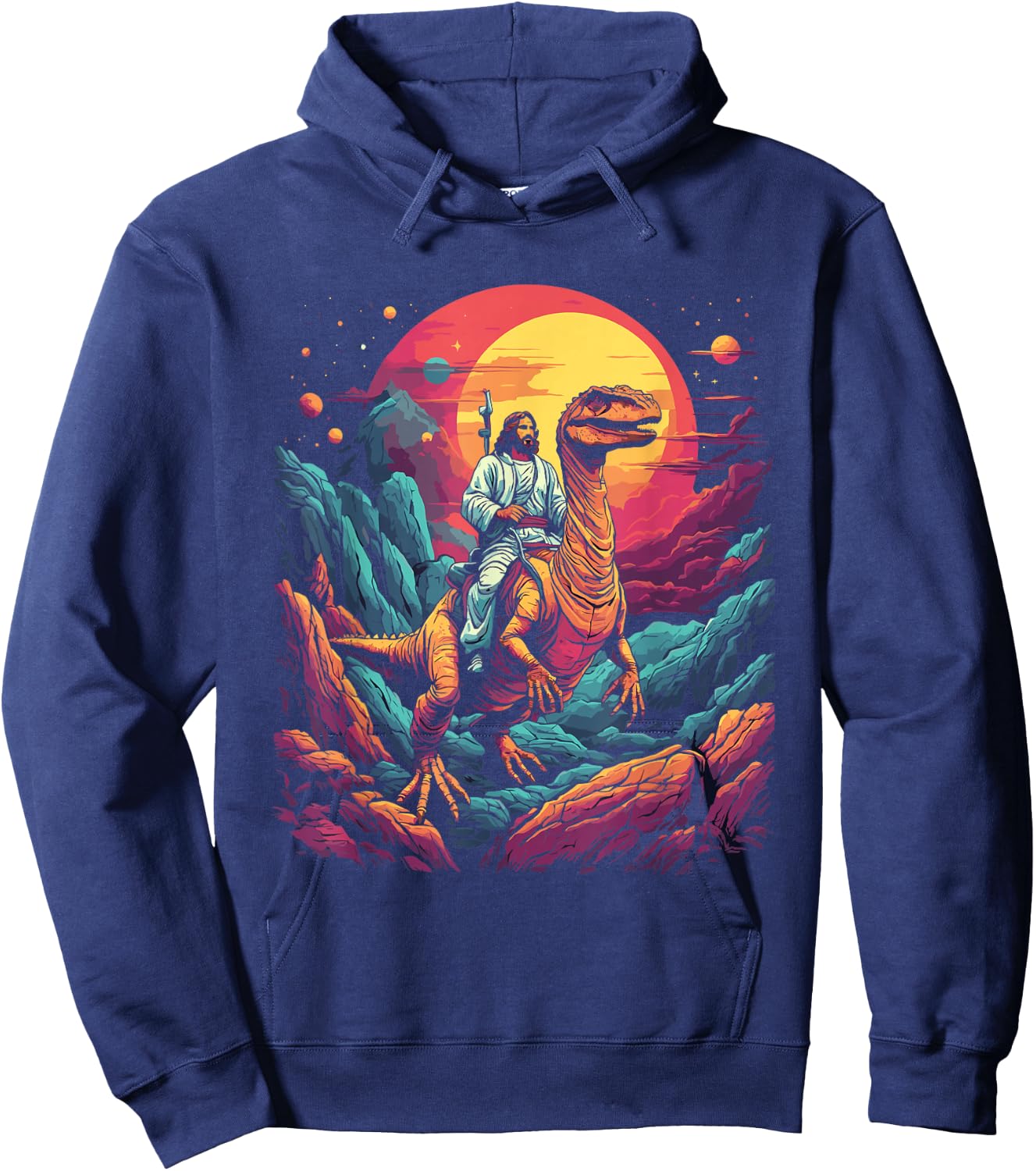 Jesus reitet im Weltraum T-Rex Dinosaurier Meme Sci-Fi Believers Hoodie - Hoodie | Navy