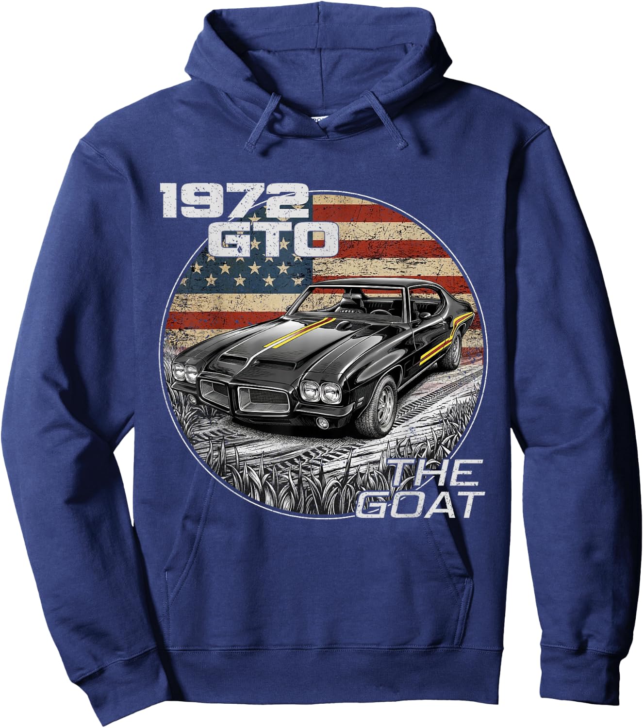 72 1972 GTO American Flag Silhouette Muscle Car Hoodie - Hoodie | Navy