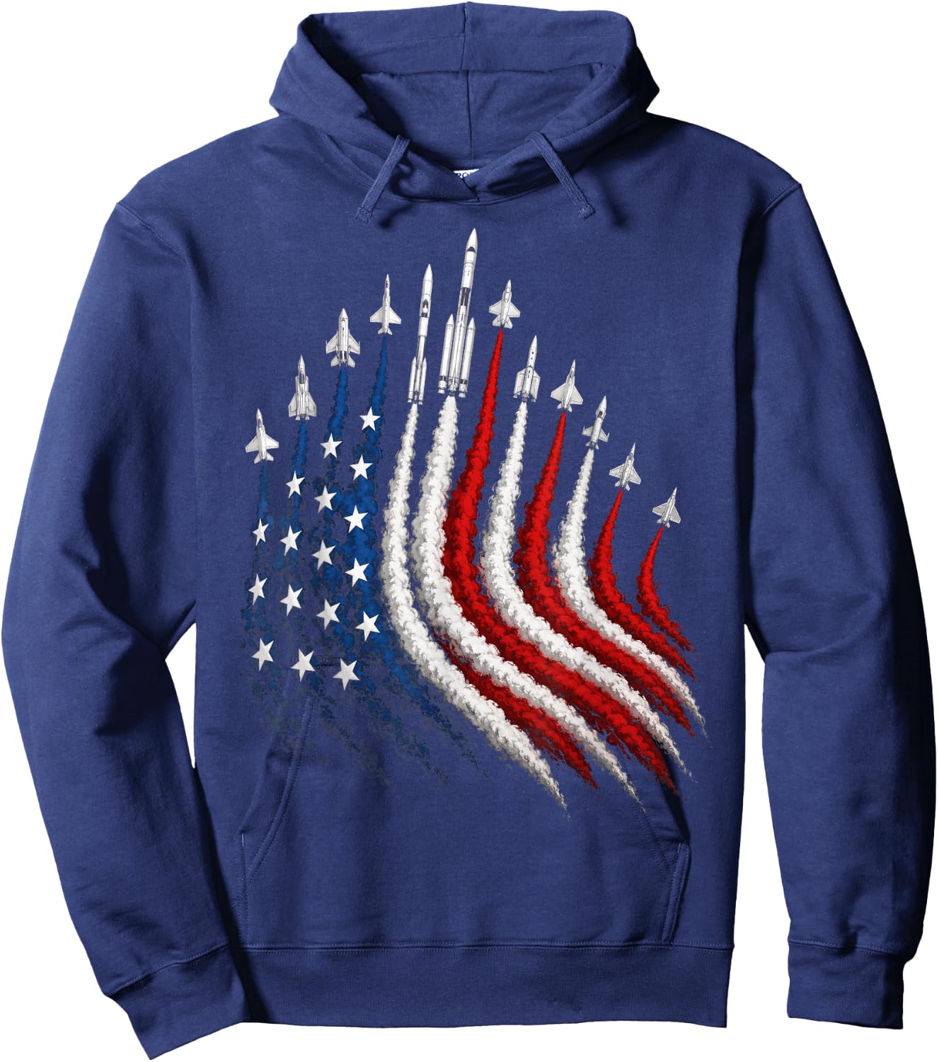 4th of July Space Rockets Patriotic USA Smoke Trail Hoodie - Hoodie | Navy