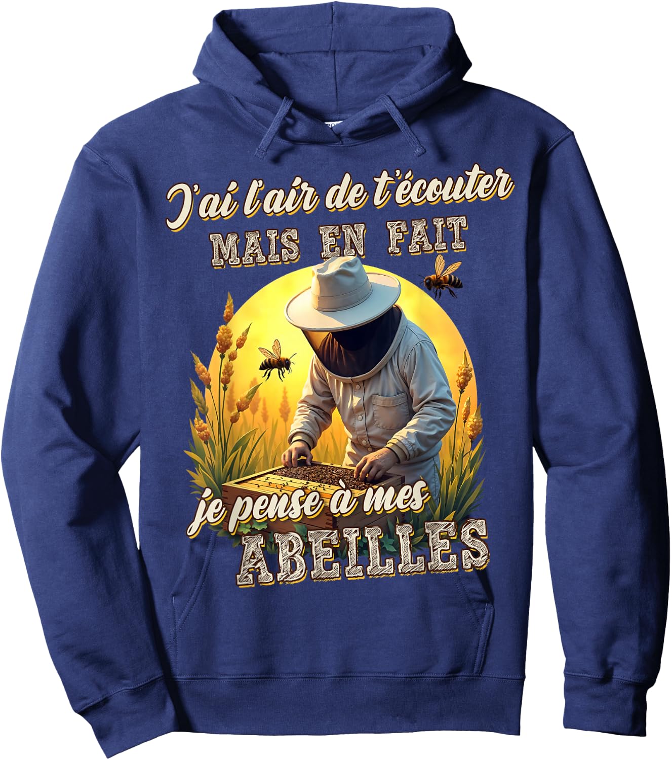 Funny Beekeeper Gift Je pensse à mes abeilles , Black, S Hoodie - Hoodie | Navy