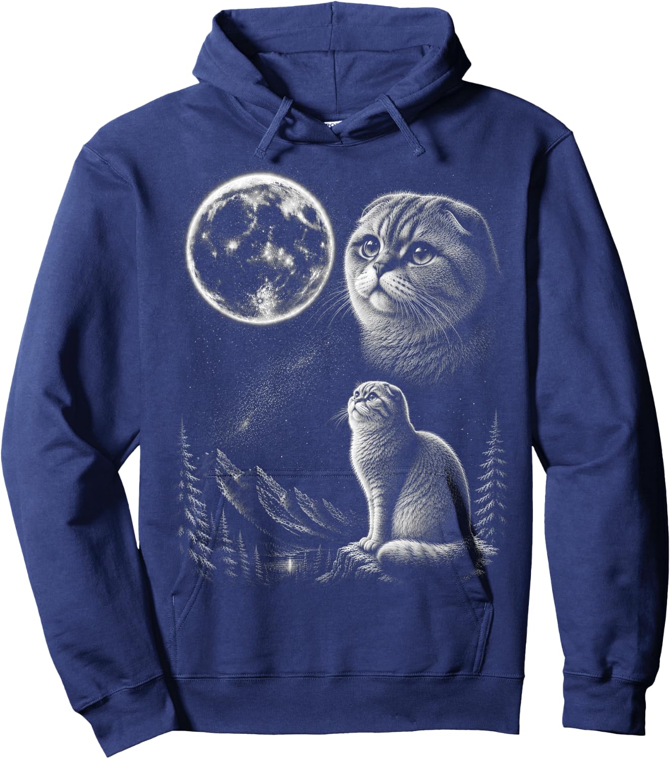 Scottish Fold Cat Howling to the Moon 90's Retro Hoodie - Hoodie | Navy