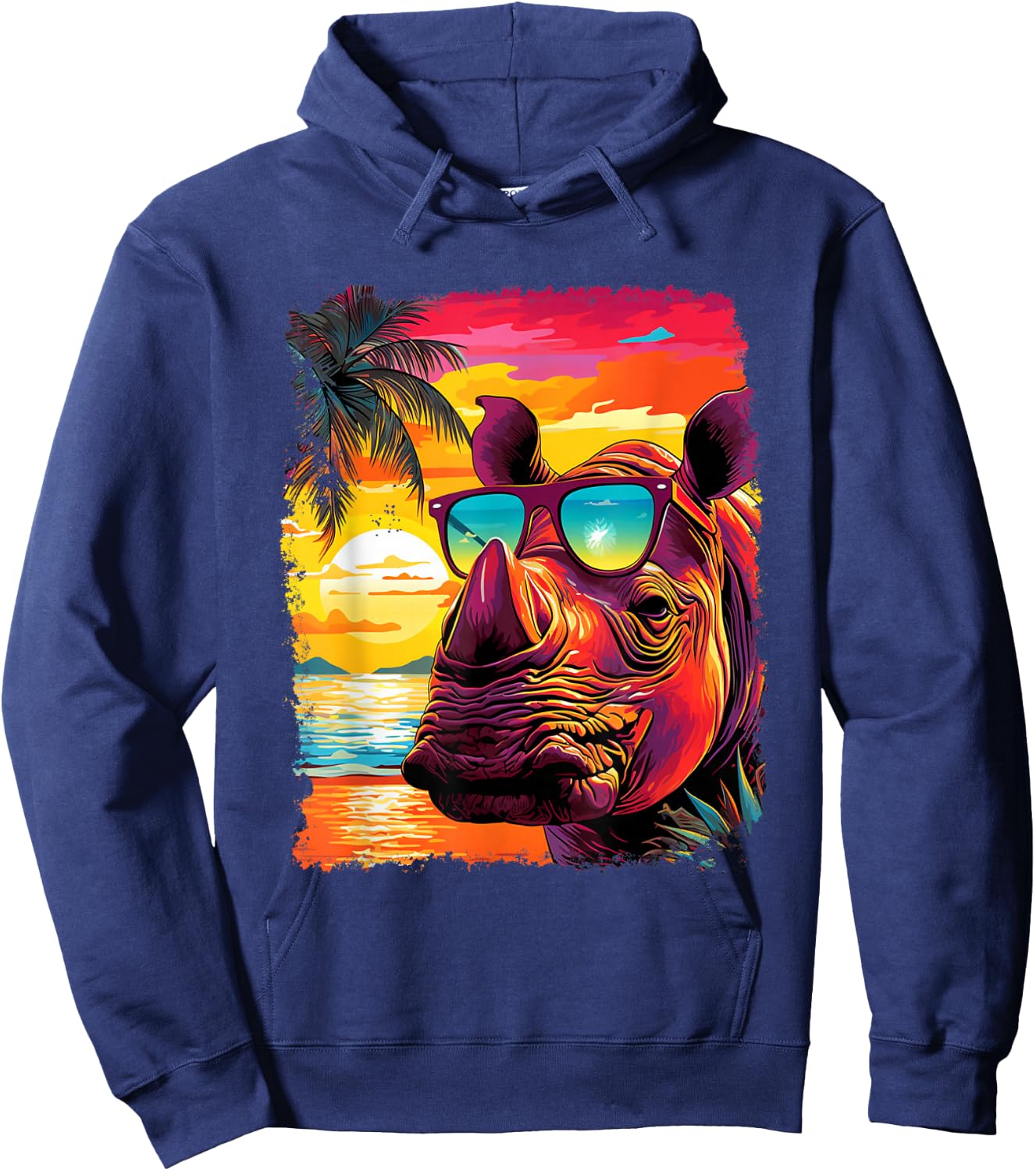 Rhinoceros Pop Art Vintage Zoo Animal Rhino Hawaiian Hoodie - Hoodie | Navy
