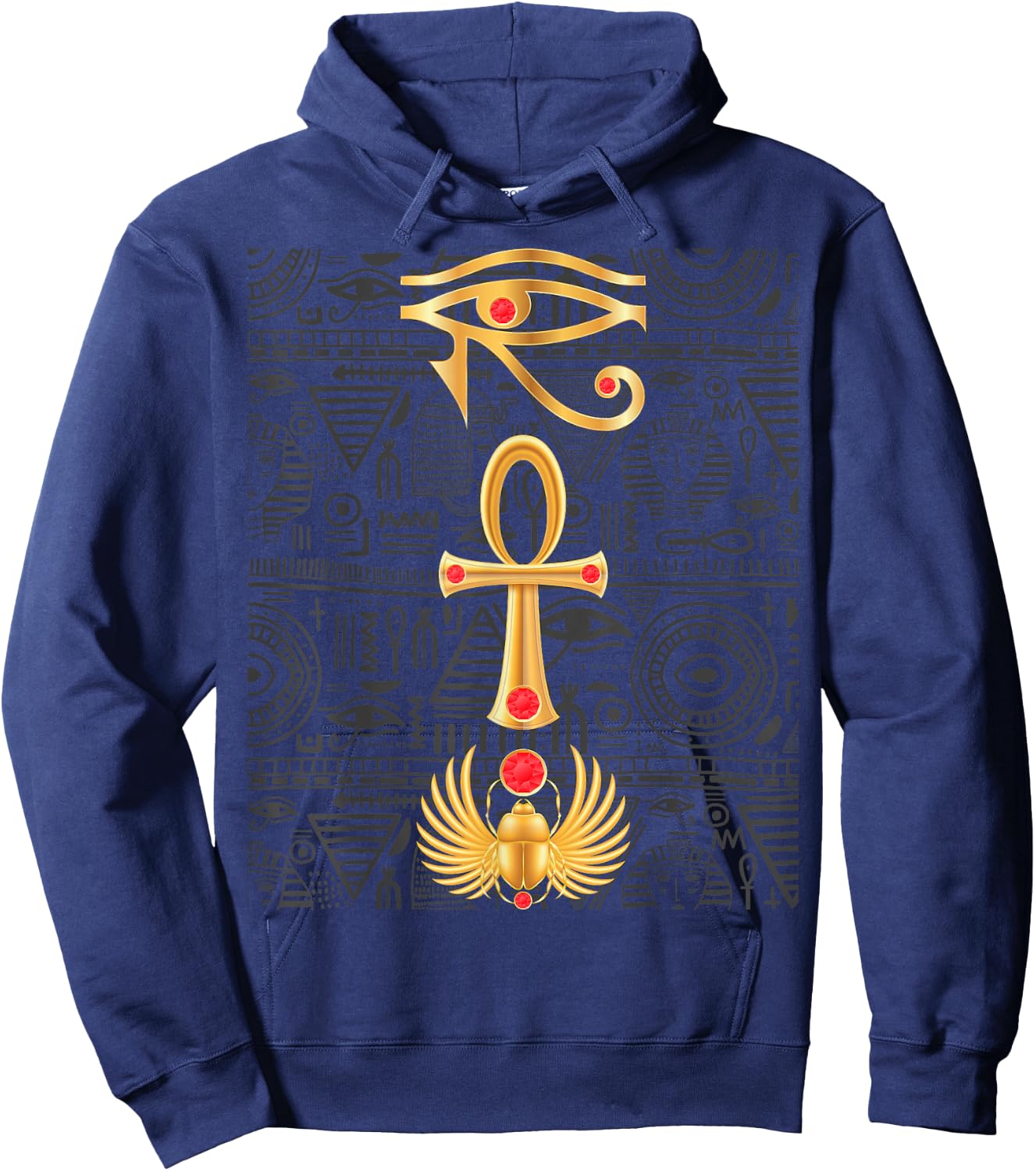 Auge des Horus Kreuz Ankh Skarabäus Hieroglyphen Antik Ägypten Hoodie - Hoodie | Navy