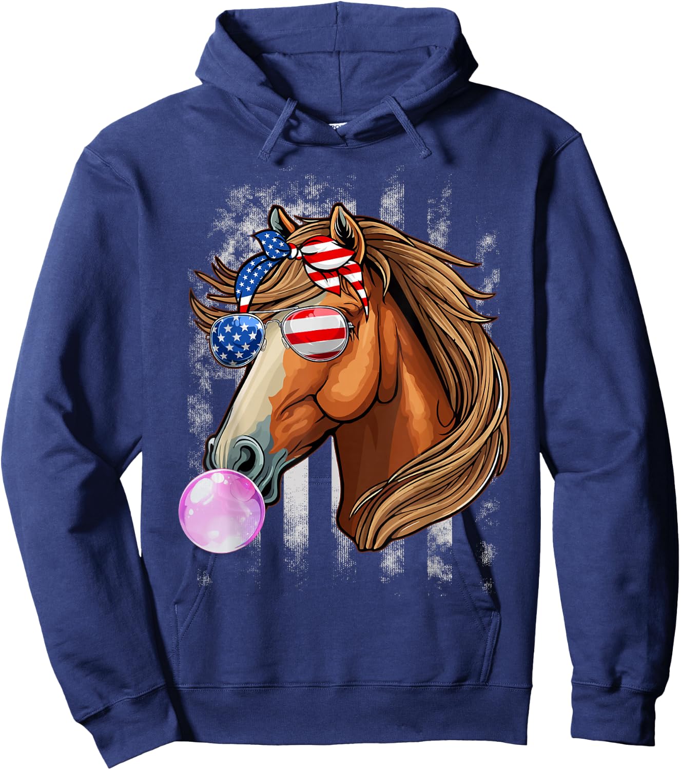 Horse Lovers Racers USA Flag 4th Of July Patriotic Girls Hoodie - Hoodie | Navy