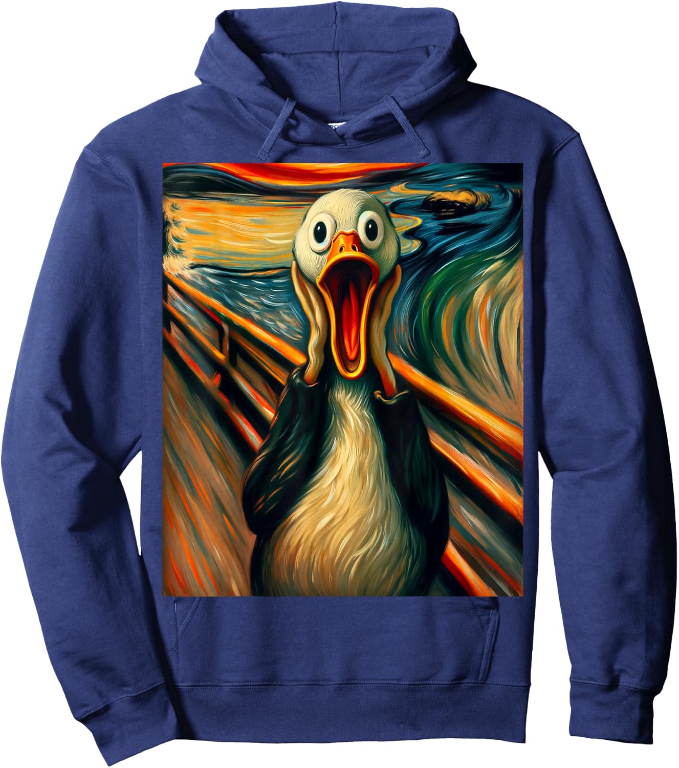 Expressionist Scream Art Funny Painting Parody Humor Duck Hoodie - Hoodie | Navy