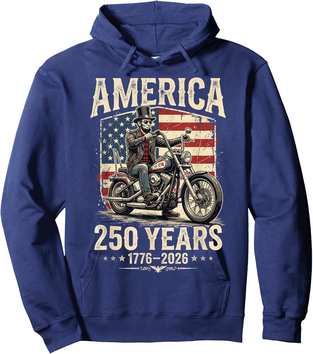 America 250 Years Freedom Abraham Lincoln Riding Motorcycle Hoodie - Hoodie | Navy