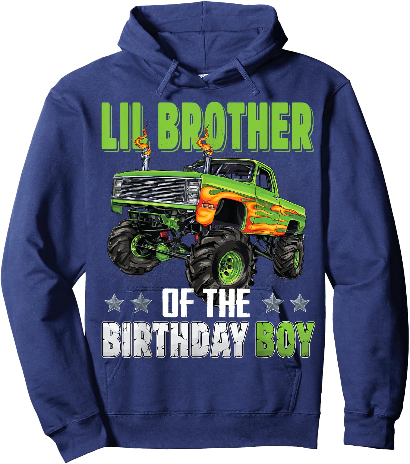 Lil Brother of Birthday Boy Monster Truck Family Matching Hoodie - Hoodie | Navy