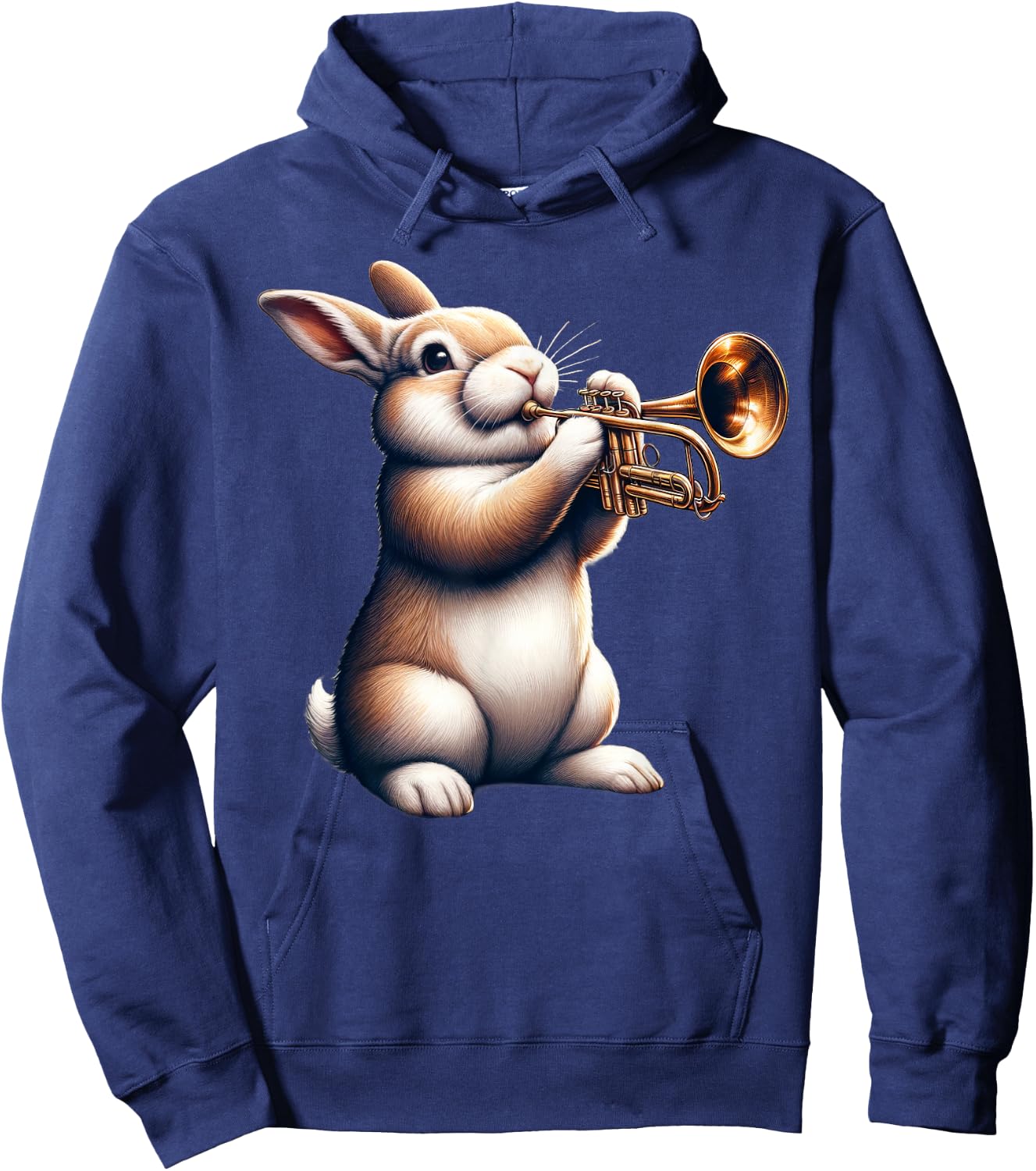 Cute Rabbit Bunny Playing Trumpet Rabbits Musician Music Hoodie - Hoodie | Navy