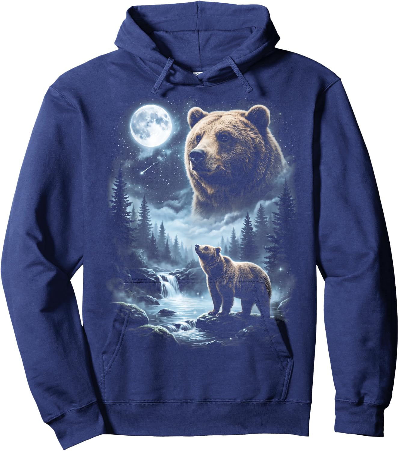 Grizzly Bear Howling at Moon 90's Retro Hoodie - Hoodie | Navy
