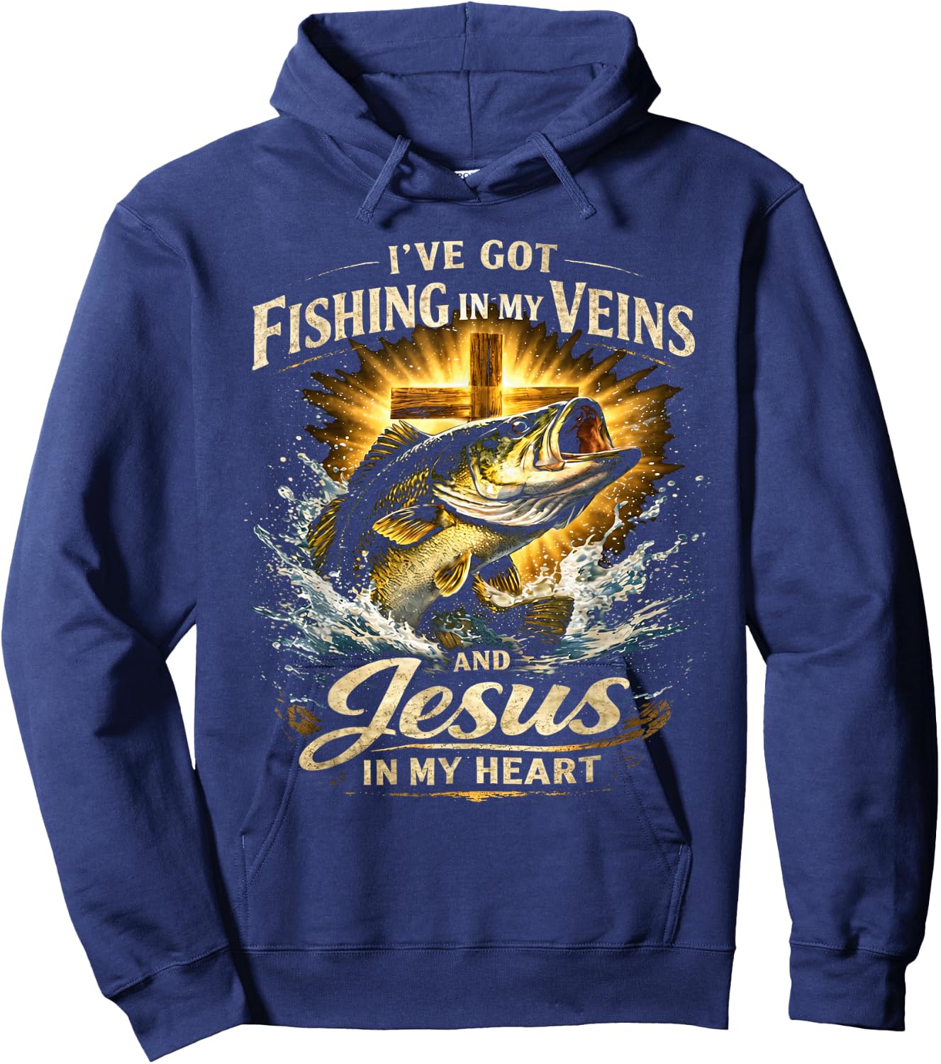 Fishing in My Veins Jesus in My Heart Hoodie - Hoodie | Navy