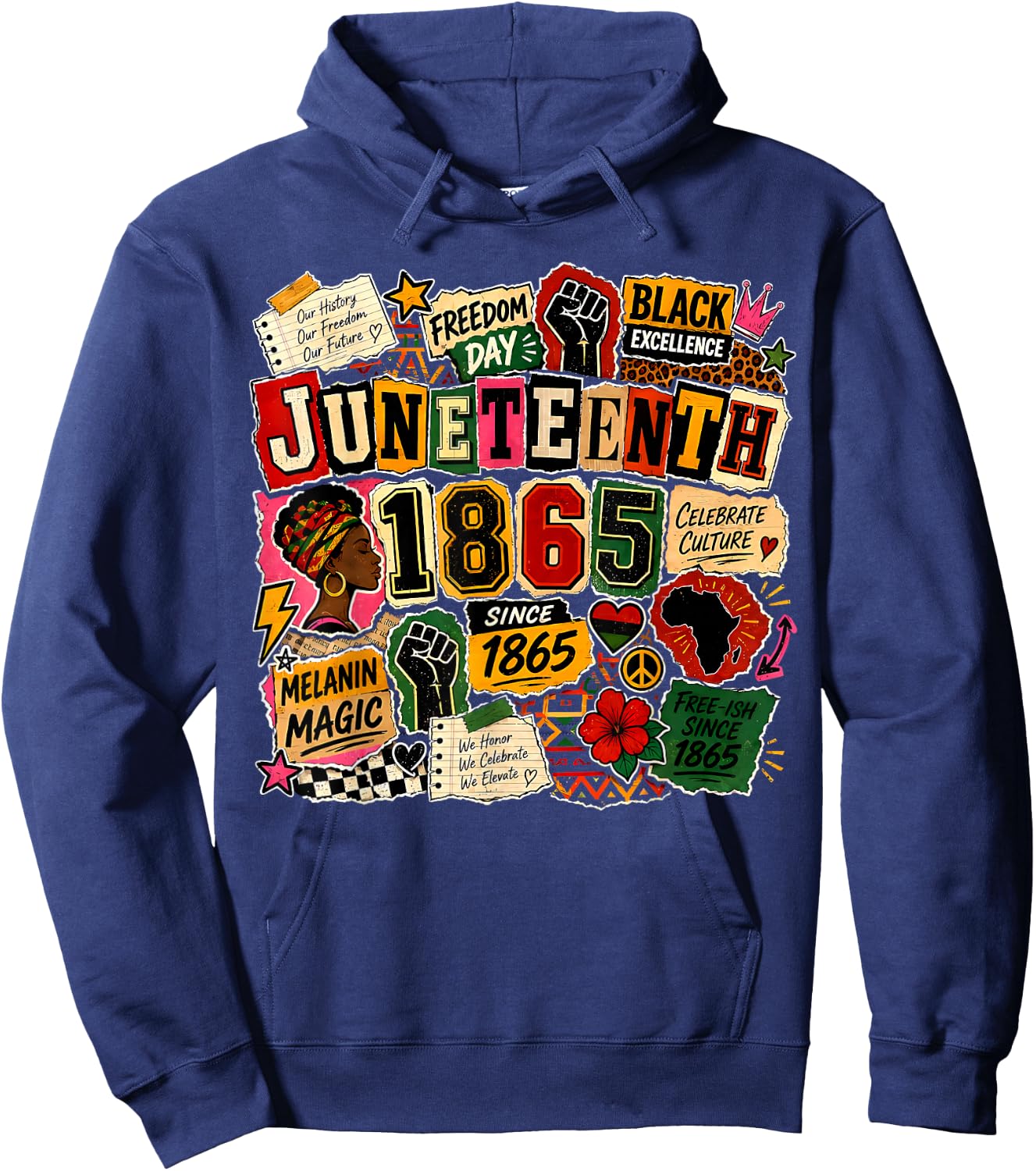 Juneteenth Freeish 1865 Afro Woman Africa Map Freedom Day Hoodie - Hoodie | Navy