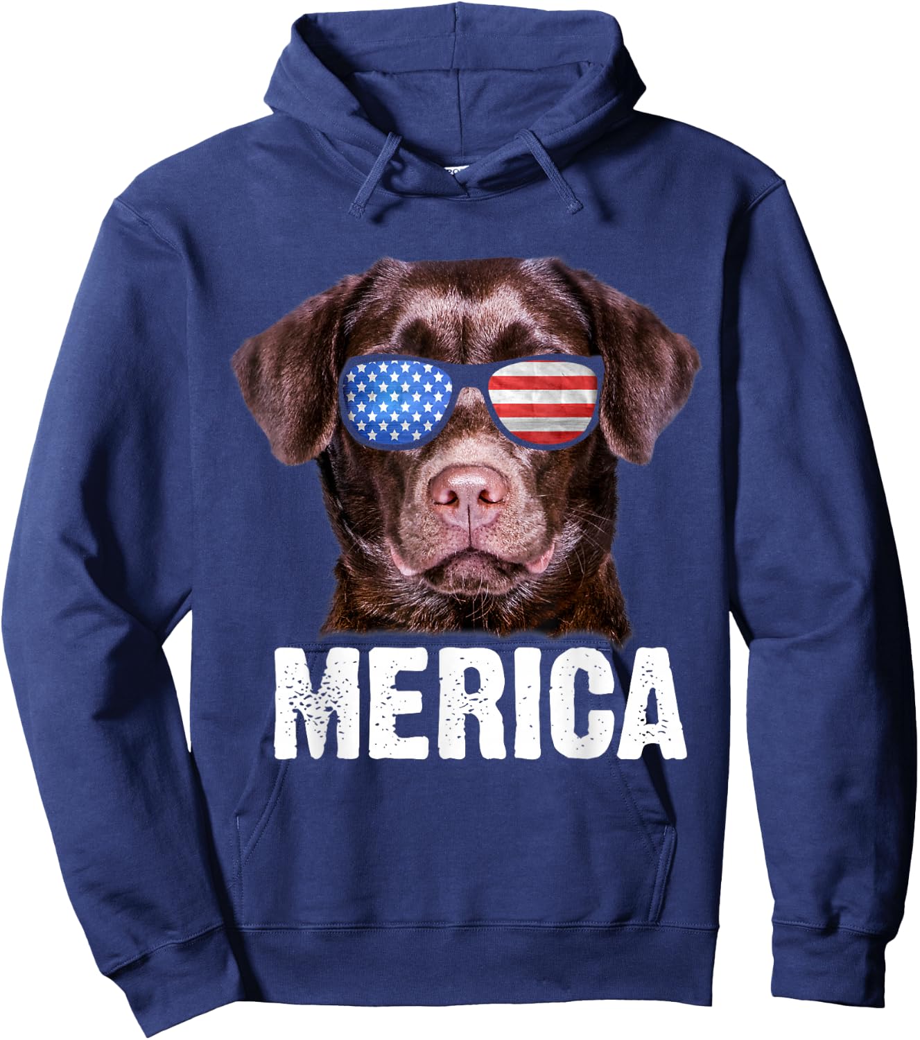 Chocolate Lab USA 4th July American Flag Labrador Hoodie - Hoodie | Navy
