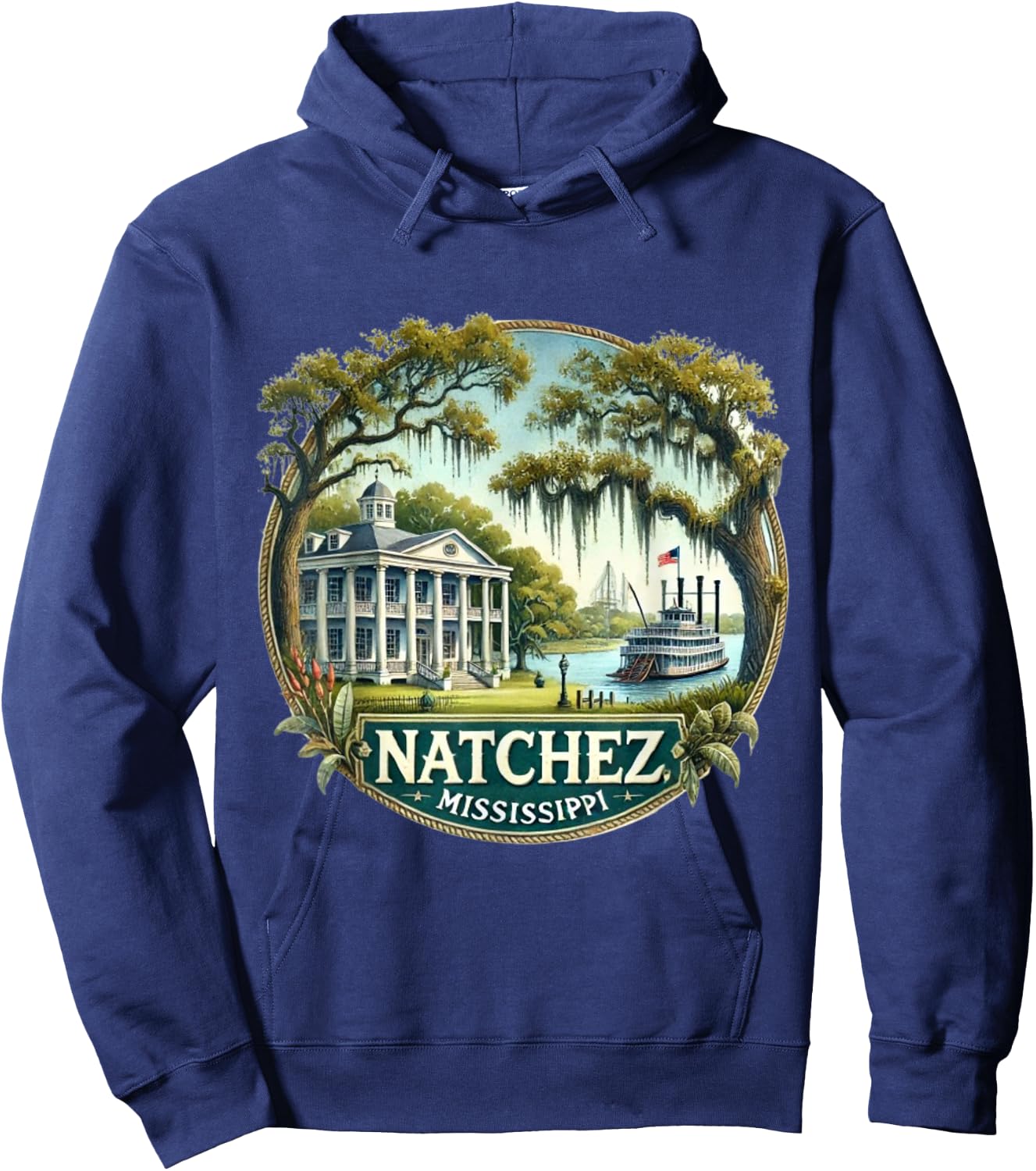 Natchez, MS Mississippi River Boat Plantation Hoodie - Hoodie | Navy