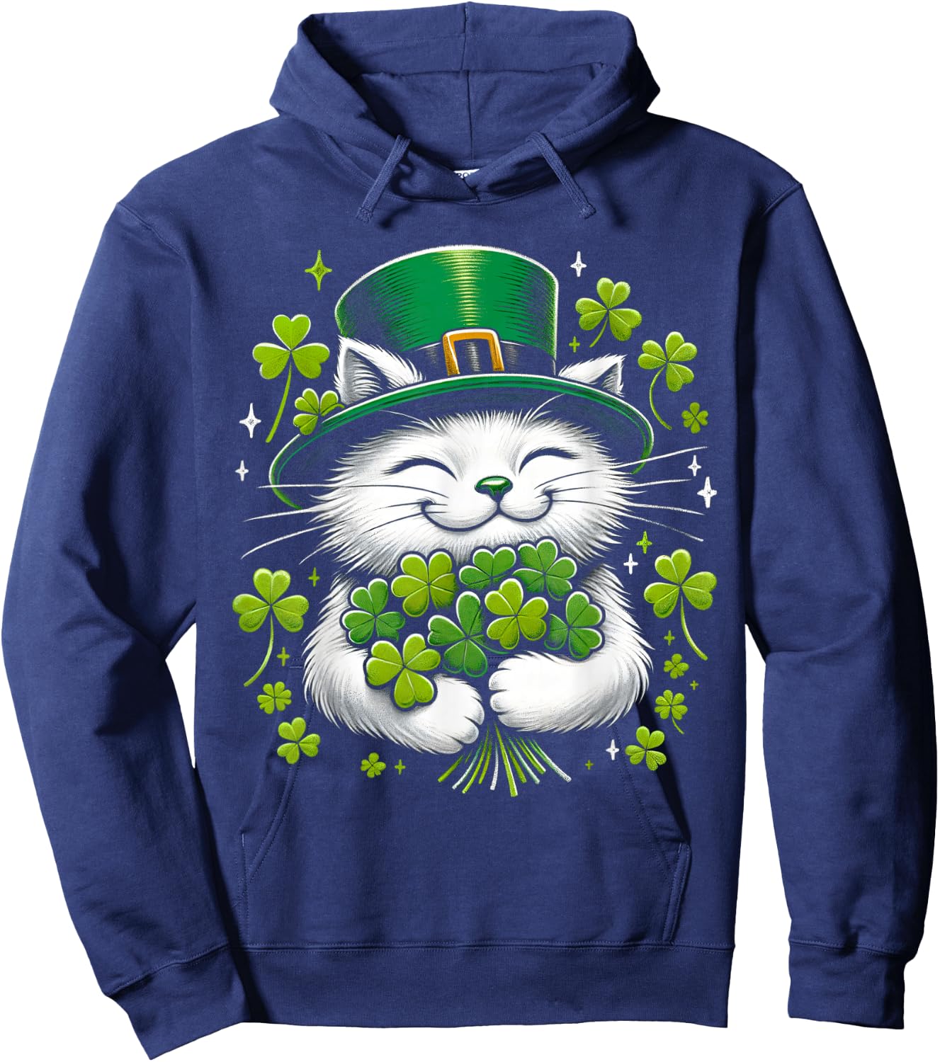 Cat Leprechaun Clover St. Patricks Day Women's Girls' , black, S Hoodie - Hoodie | Navy