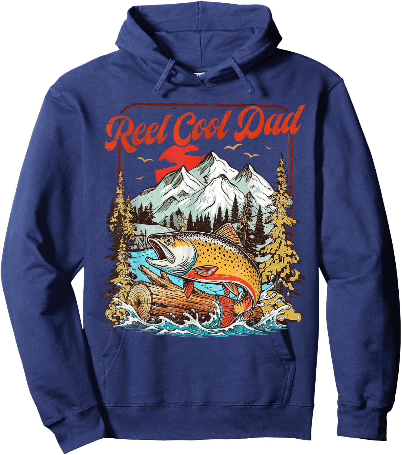 Reel Cool Dad Trout Fishing Vintage Outdoor Art Father's Day Hoodie - Hoodie | Navy