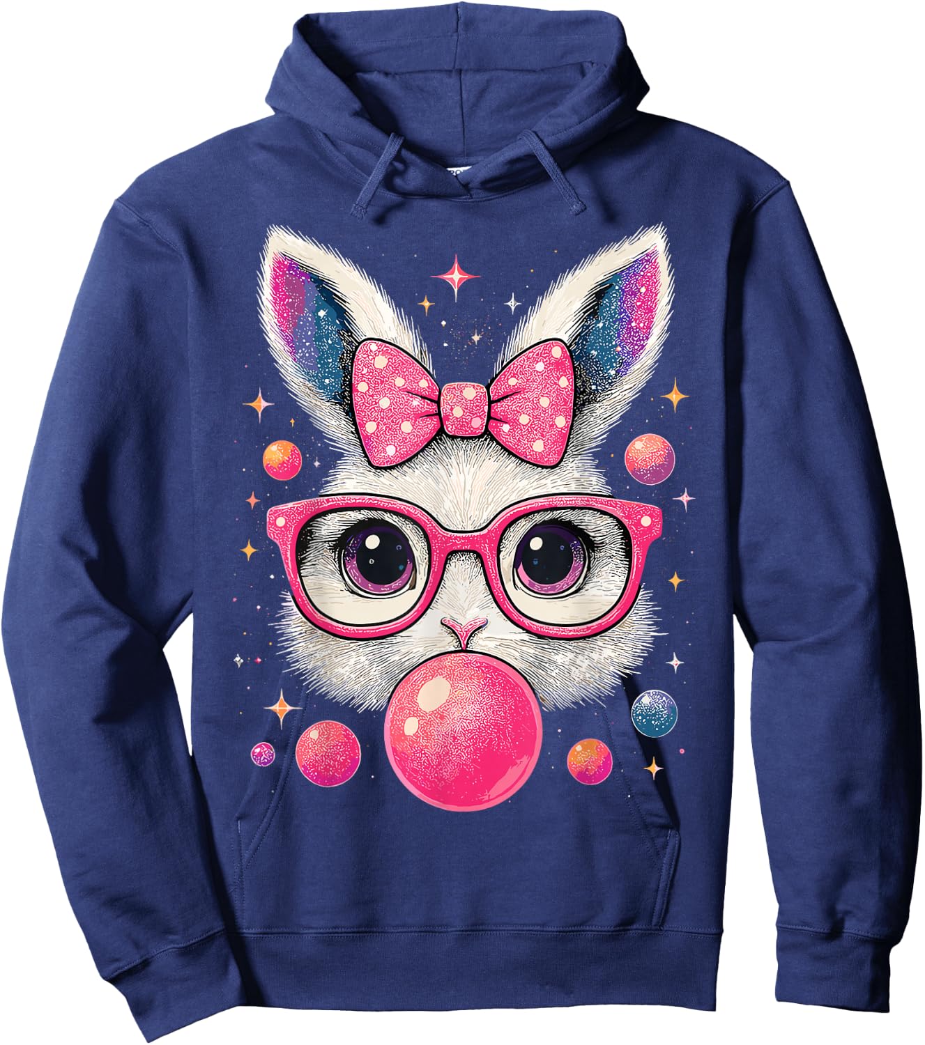 Easter Day Bunny Tie Dye Rabbit Face Glasses Girl Easter Hoodie - Hoodie | Navy