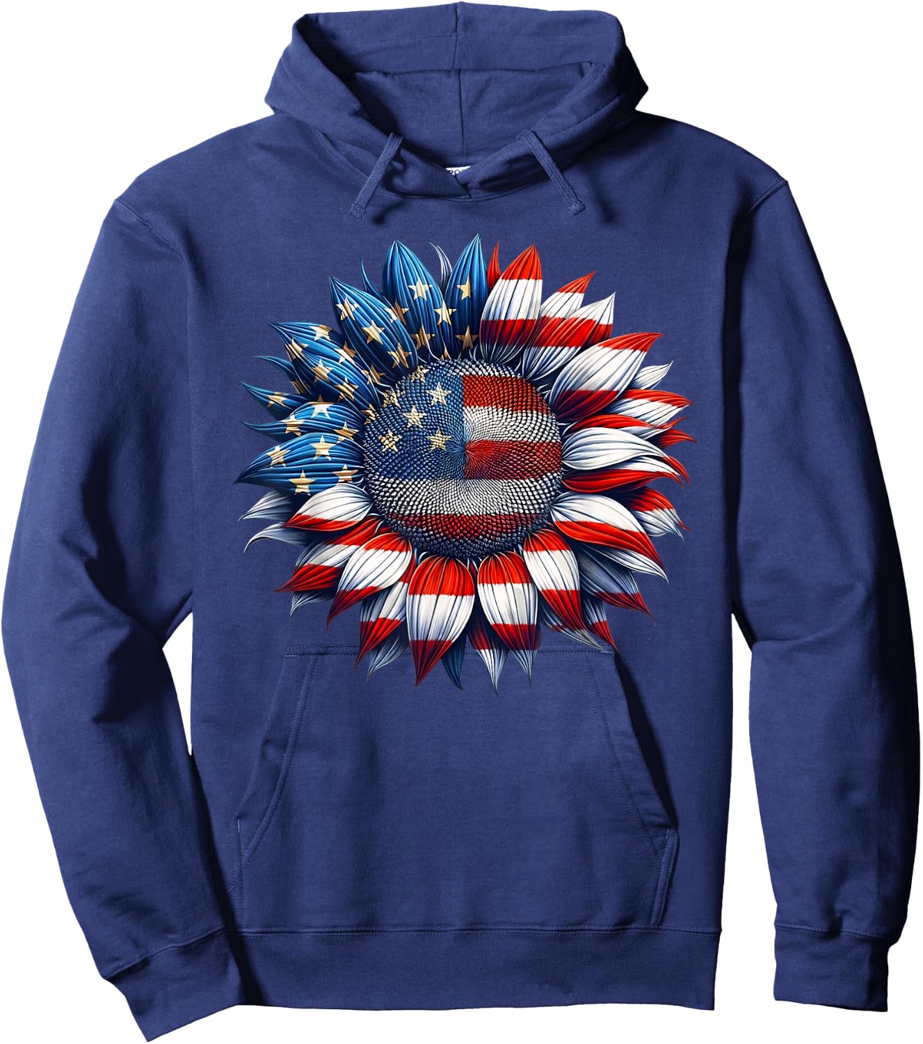 Sunflower American Flag 4th of July Women Men Merica USA Hoodie - Hoodie | Navy