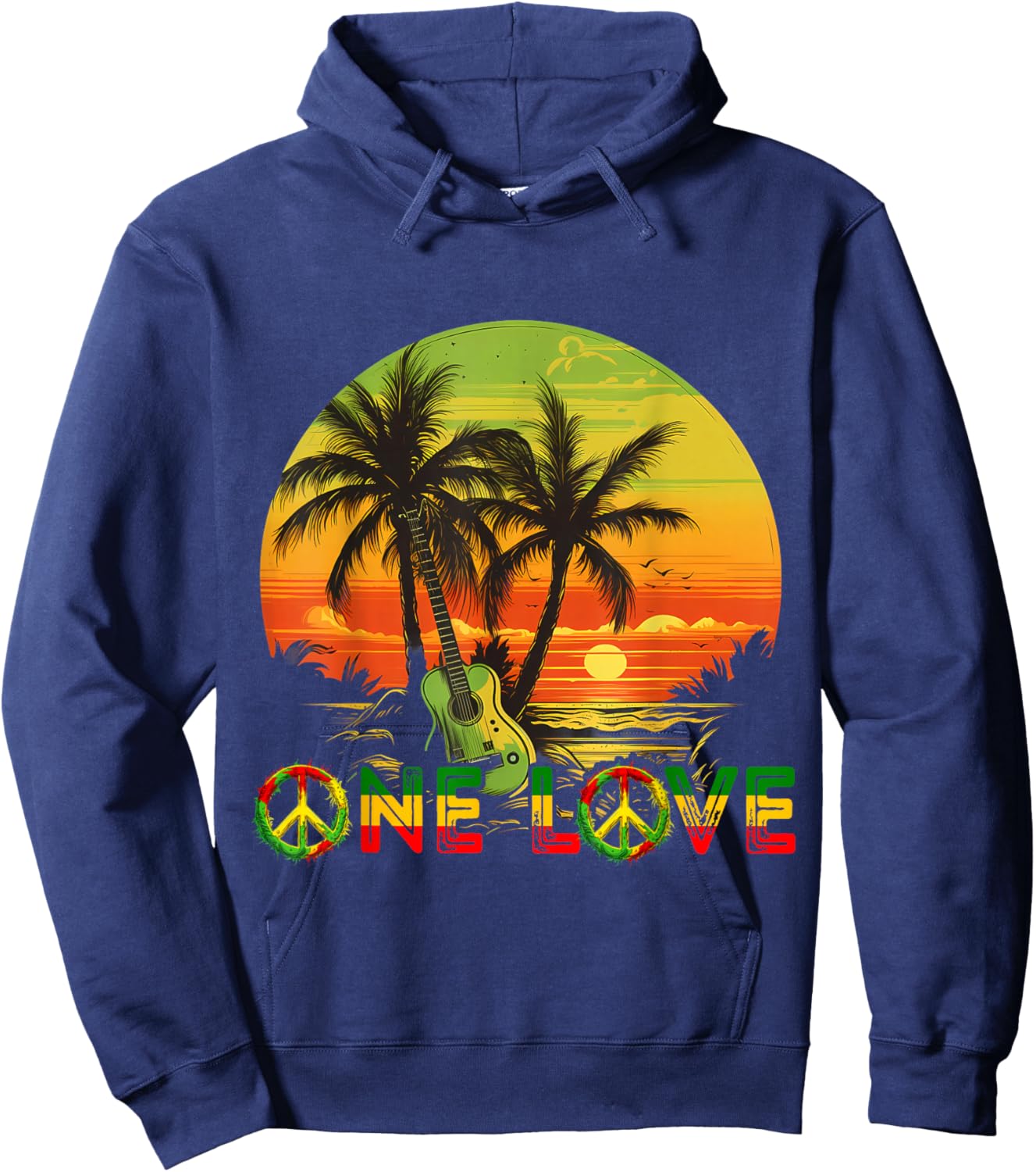 Rasta Reggae Sunset Reggae Music Guitar Guitarist Jamaica , black Hoodie - Hoodie | Navy