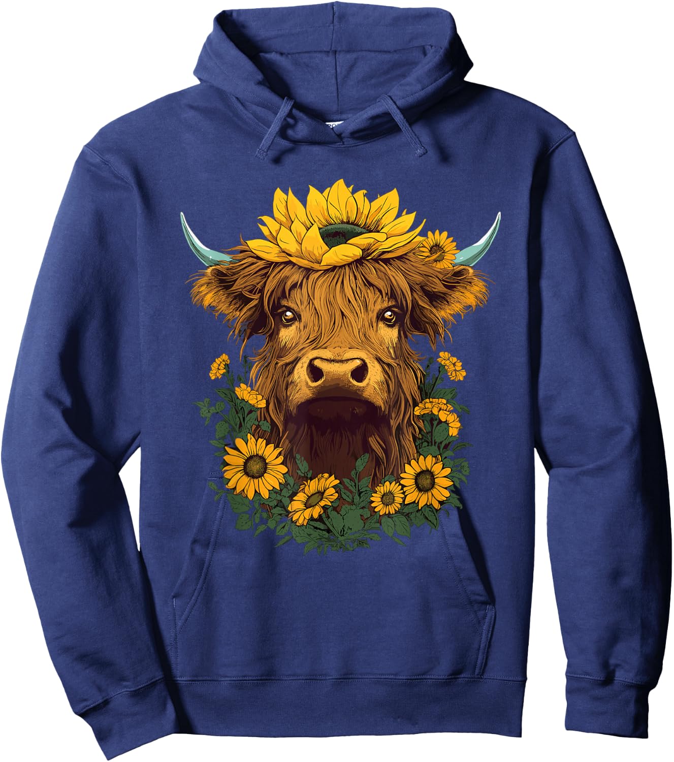 Highland Cow Sunflower Western Country Hoodie - Hoodie | Navy