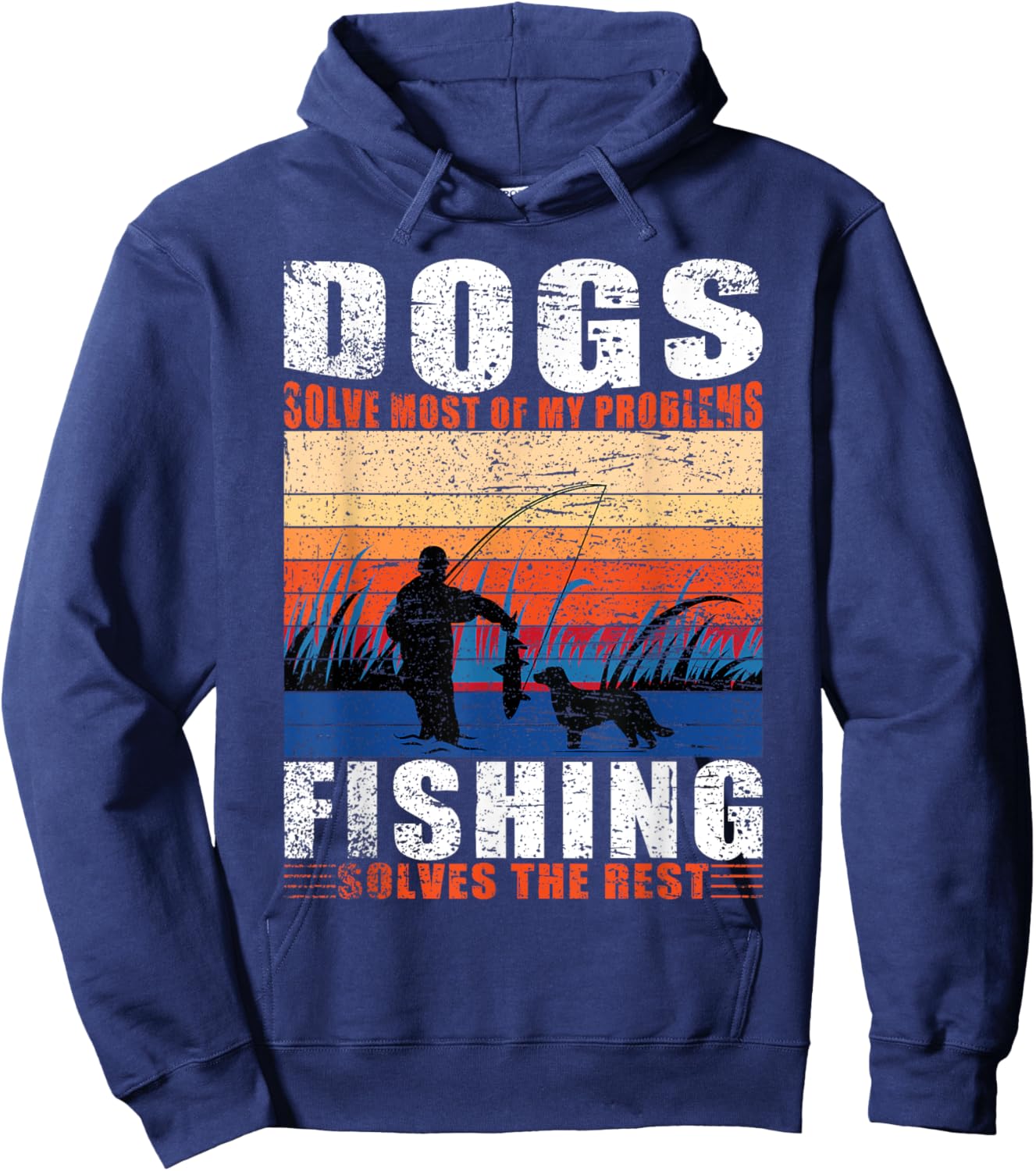 Old man Fishing Dad Dogs Hoodie - Hoodie | Navy