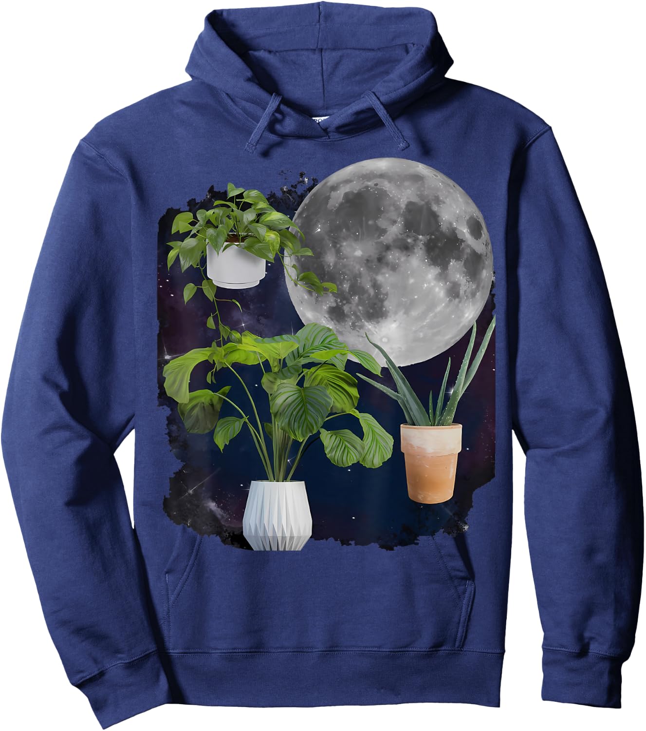 Three Potted Plants Howling At The Moon Plant Lover Gardener Hoodie - Hoodie | Navy