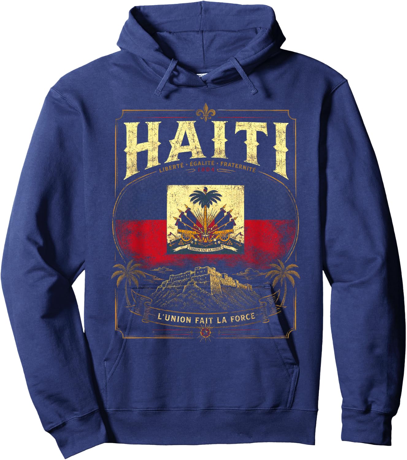 Vintage Haiti Flag Citadelle Laferrière Design Hoodie - Hoodie | Navy