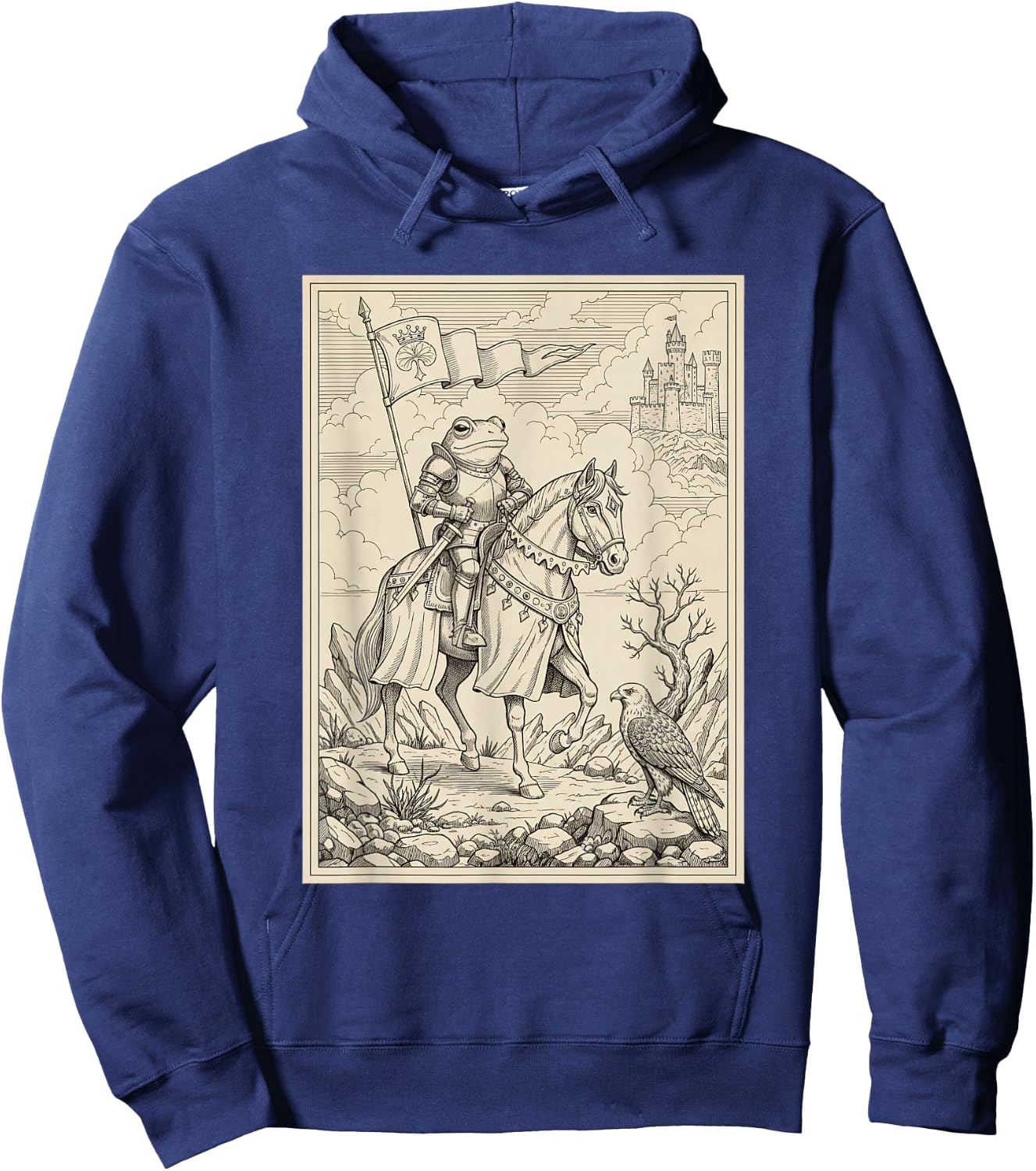Knight Frog Vintage Illustration Medieval Castle Fantasy Hoodie - Hoodie | Navy
