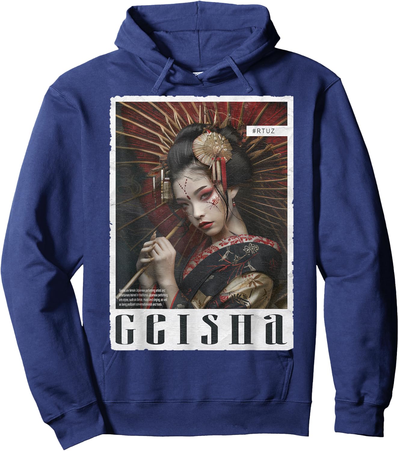 Hip Hop Y2K Vintage Hipster Edgy Urban Streetwear Geisha Hoodie - Hoodie | Navy