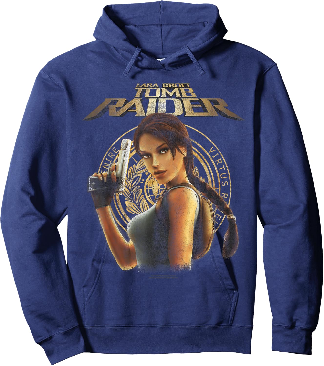 Lara Croft Portrait with Seal Retro Video Game Hoodie - Hoodie | Navy