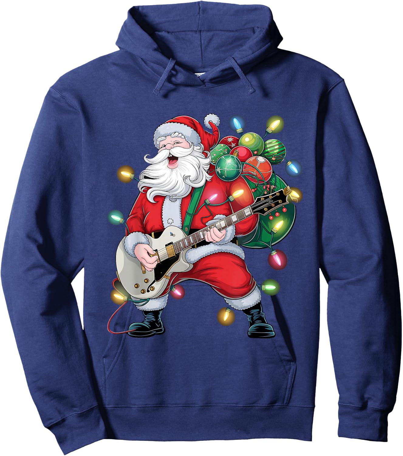 Rocker Santa Claus Playing Guitar Family Christmas Pajamas Hoodie - Hoodie | Navy