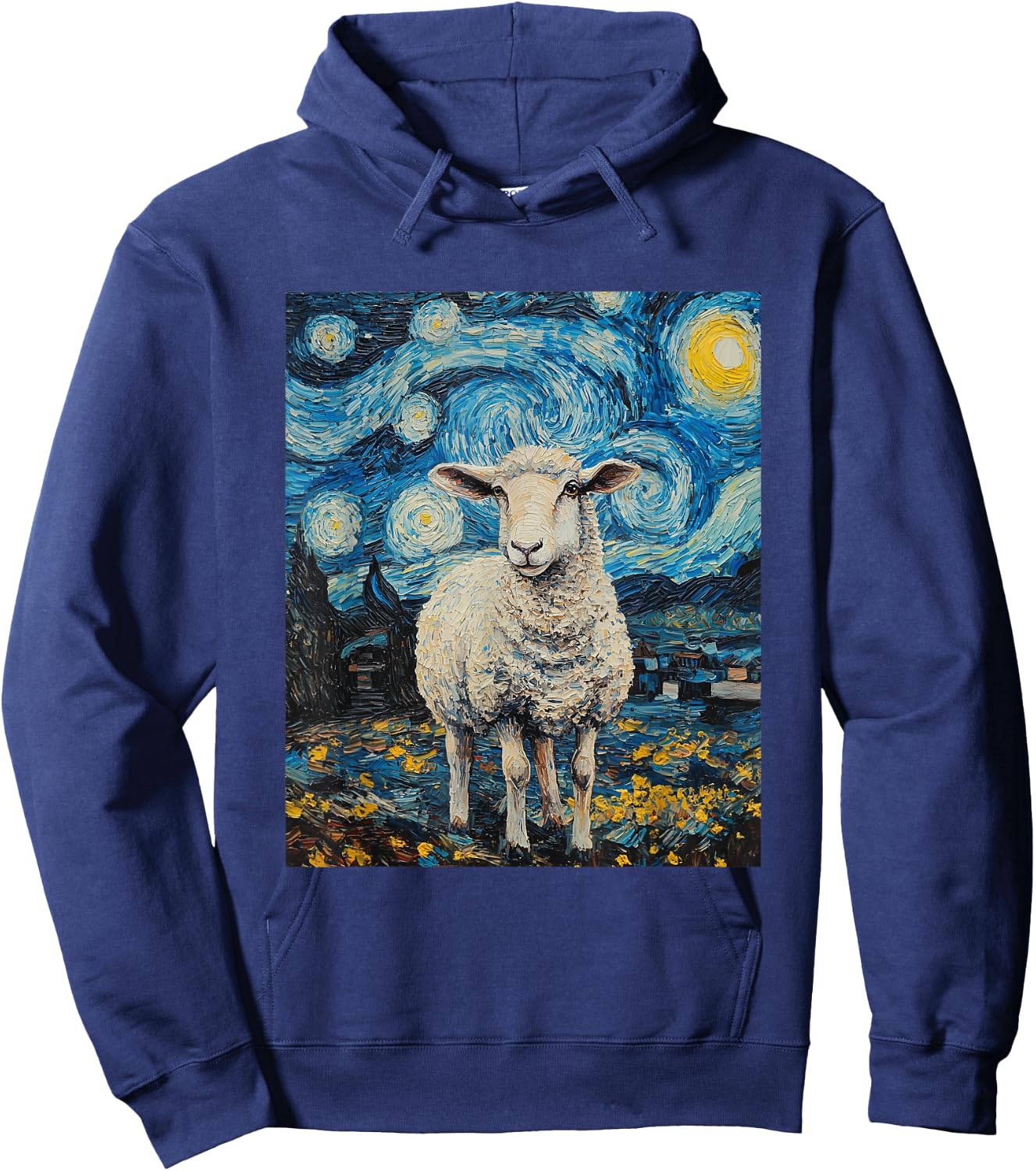 Funny Sheep Van Gogh Style Starry Night Graphic Hoodie - Hoodie | Navy