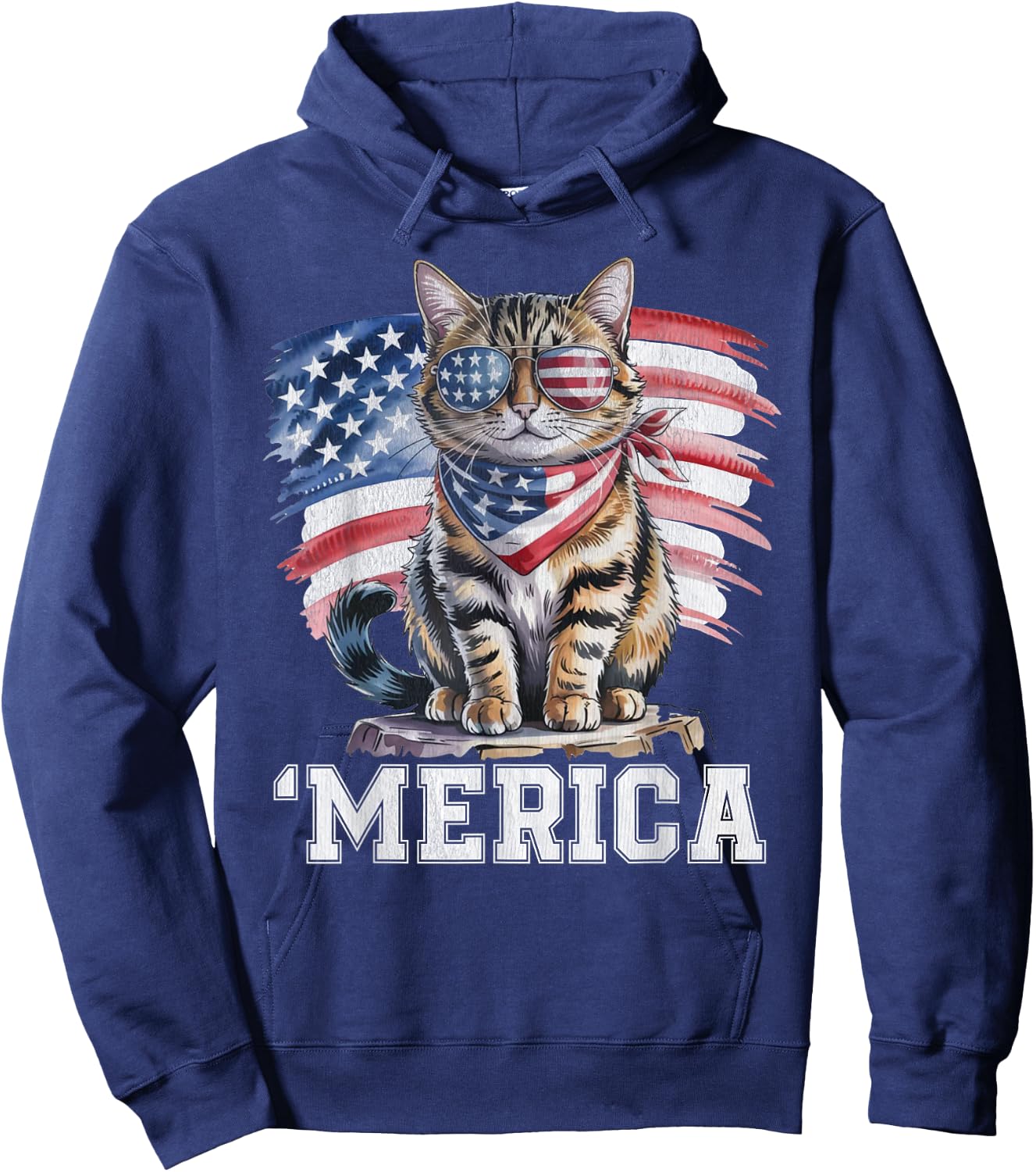 USA 'Merica Cat 4th of July Men Women Kids Funny Patriotic Hoodie - Hoodie | Navy