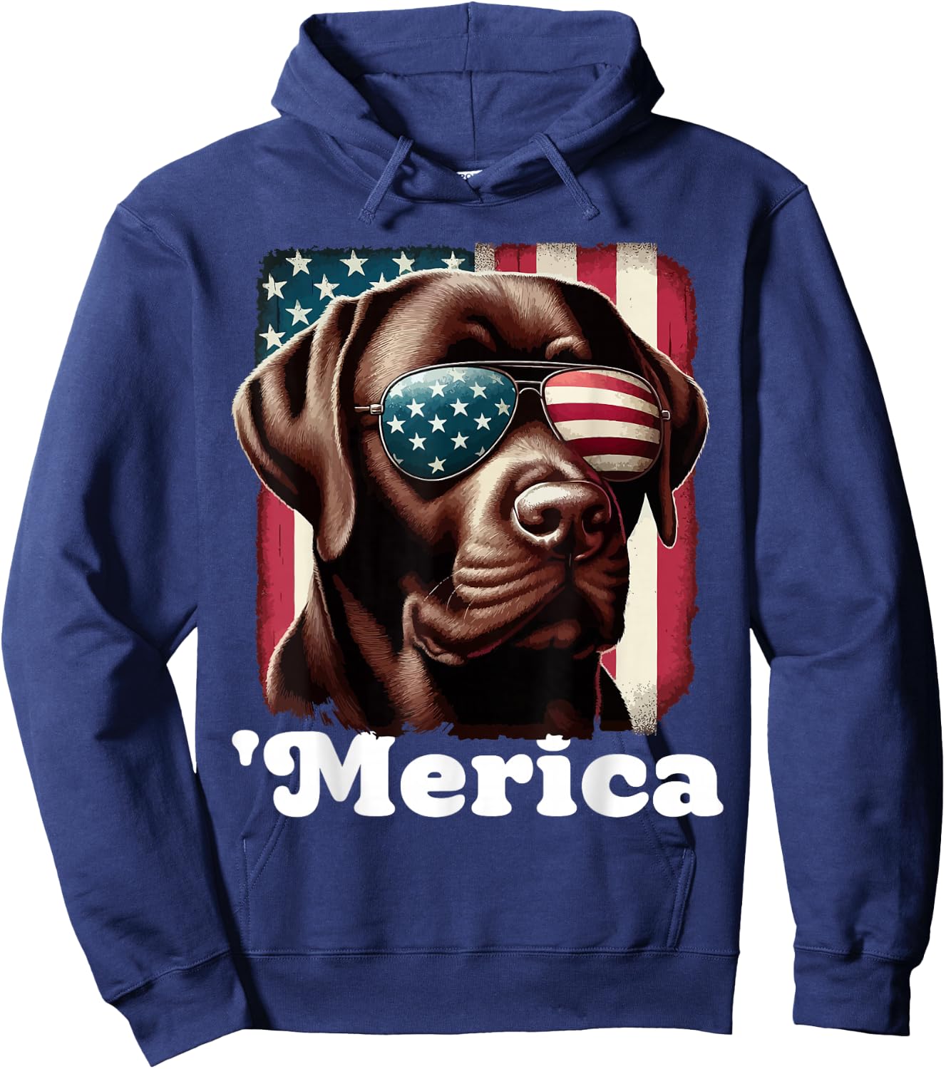 Merica Chocolate Lab Flag USA Patriotic 4th of July Labrador Hoodie - Hoodie | Navy