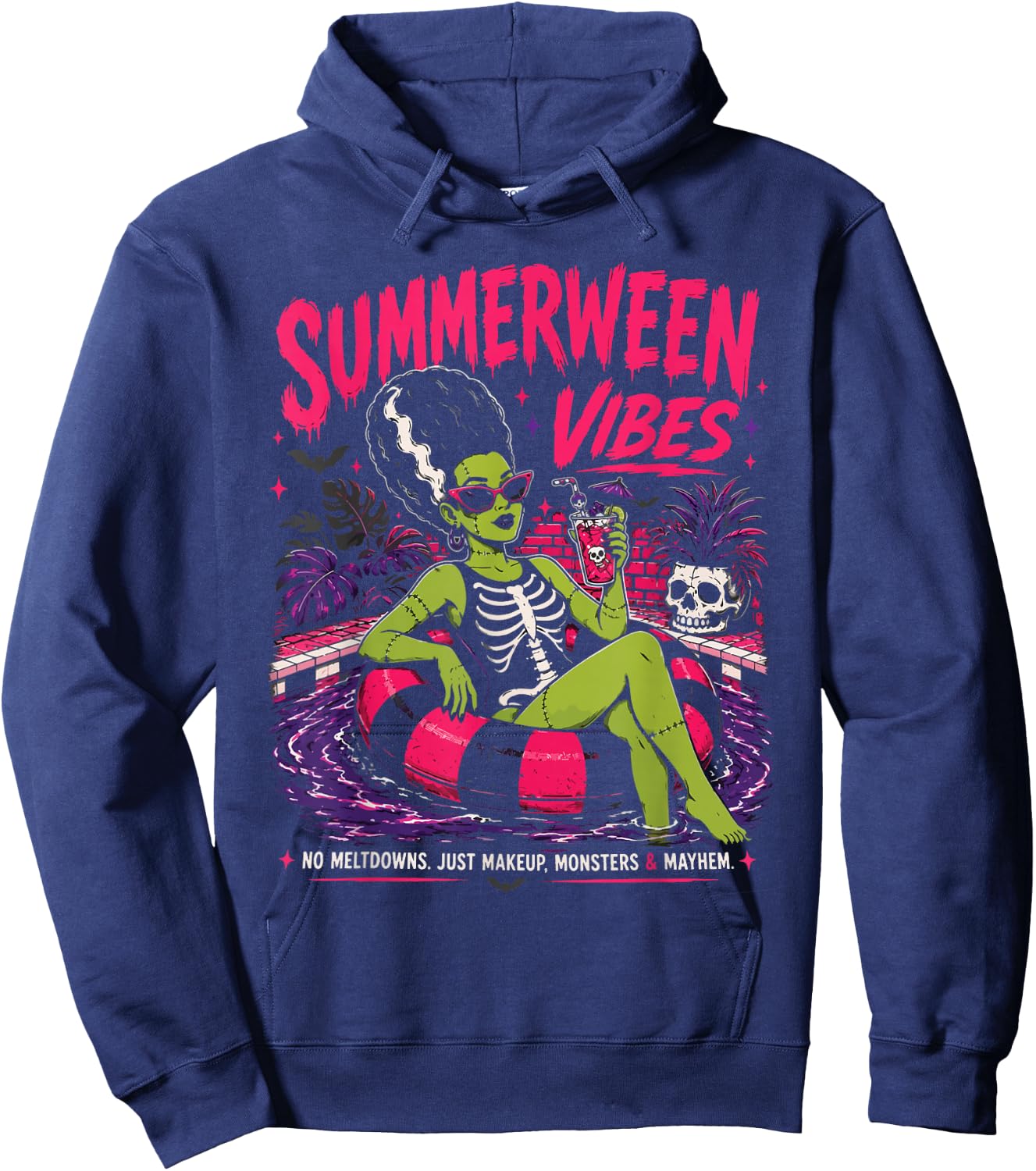Summerween Vibes Funny Summer Vacation Spooky Summer Ghoul Hoodie - Hoodie | Navy
