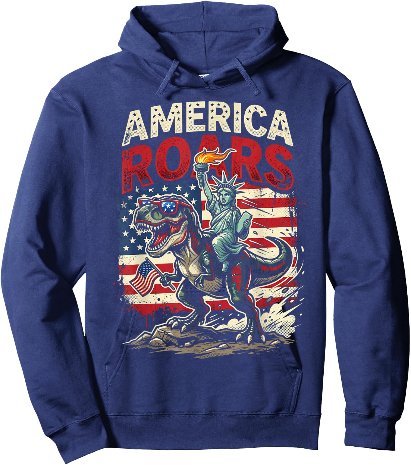 Statue of Liberty American Dinosaur Funny 4th of July Boys Hoodie - Hoodie | Navy