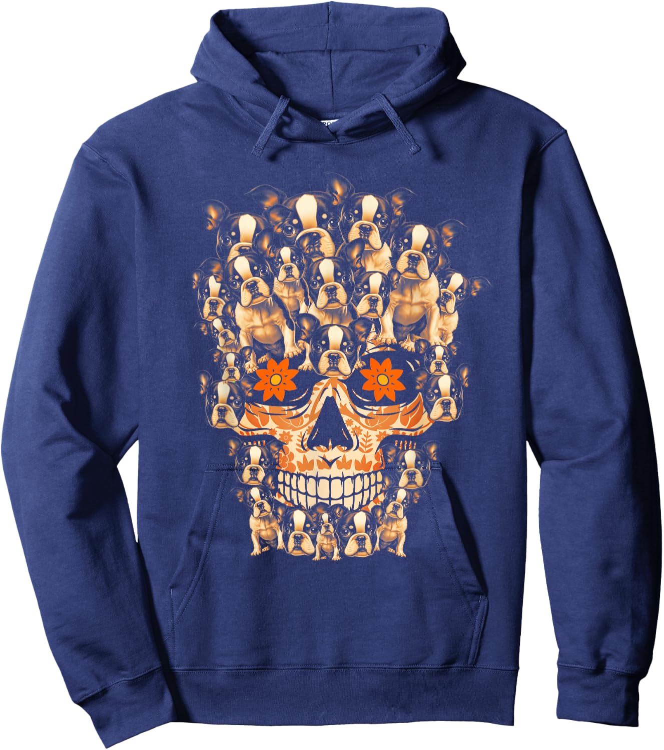 Funny Halloween Costume Skull Boston Terrier Dog Lover Hoodie - Hoodie | Navy